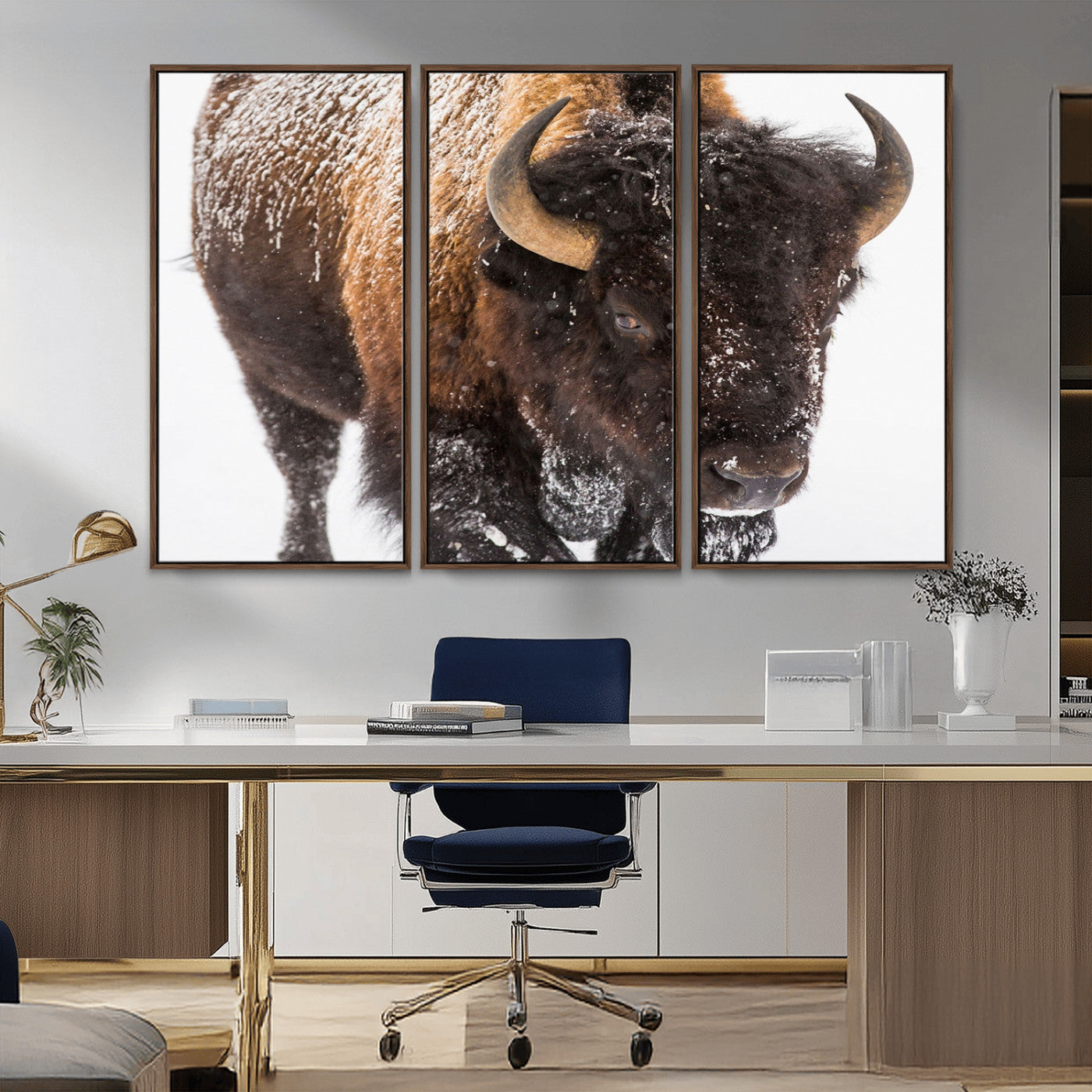 MGV-FC-48X32-3P - Bison Wall Art Canvas Print For Farmhouse, Wild Animal Wall Art