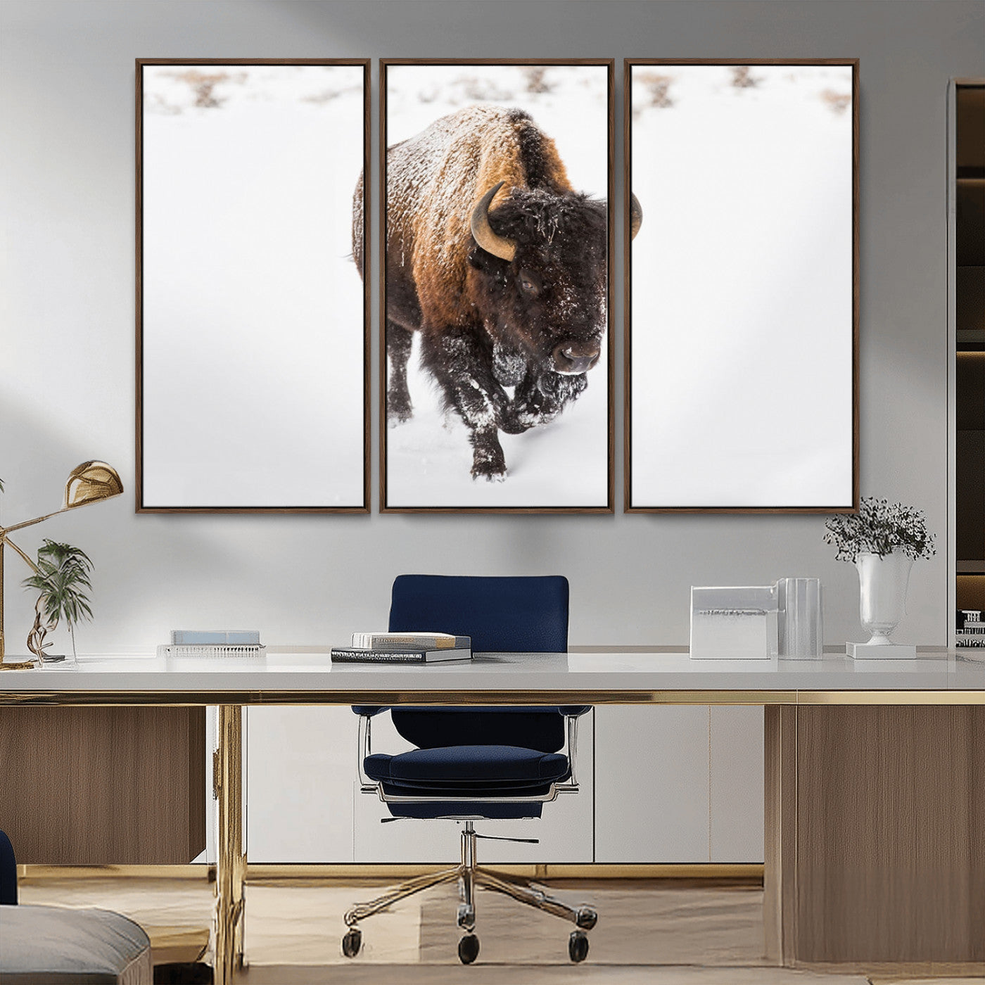 MGV-FC-48X32-3P - Bison Winter Wall Art Canvas Print For Farmhouse Decor