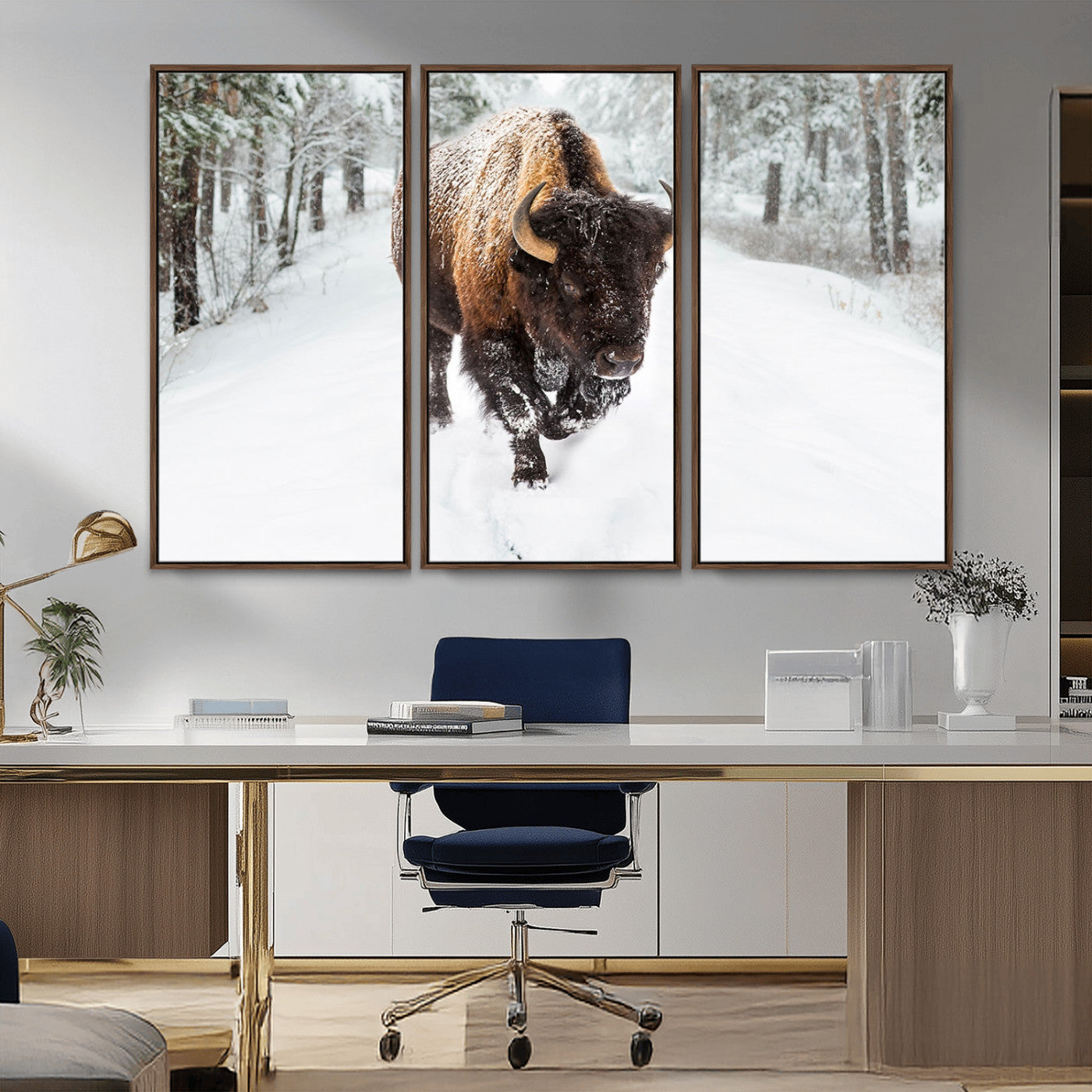 MGV-FC-48X32-3P - Bison Wall Art Canvas Print For Farmhouse, Animal Canvas Print, Wild Animal Wall Art