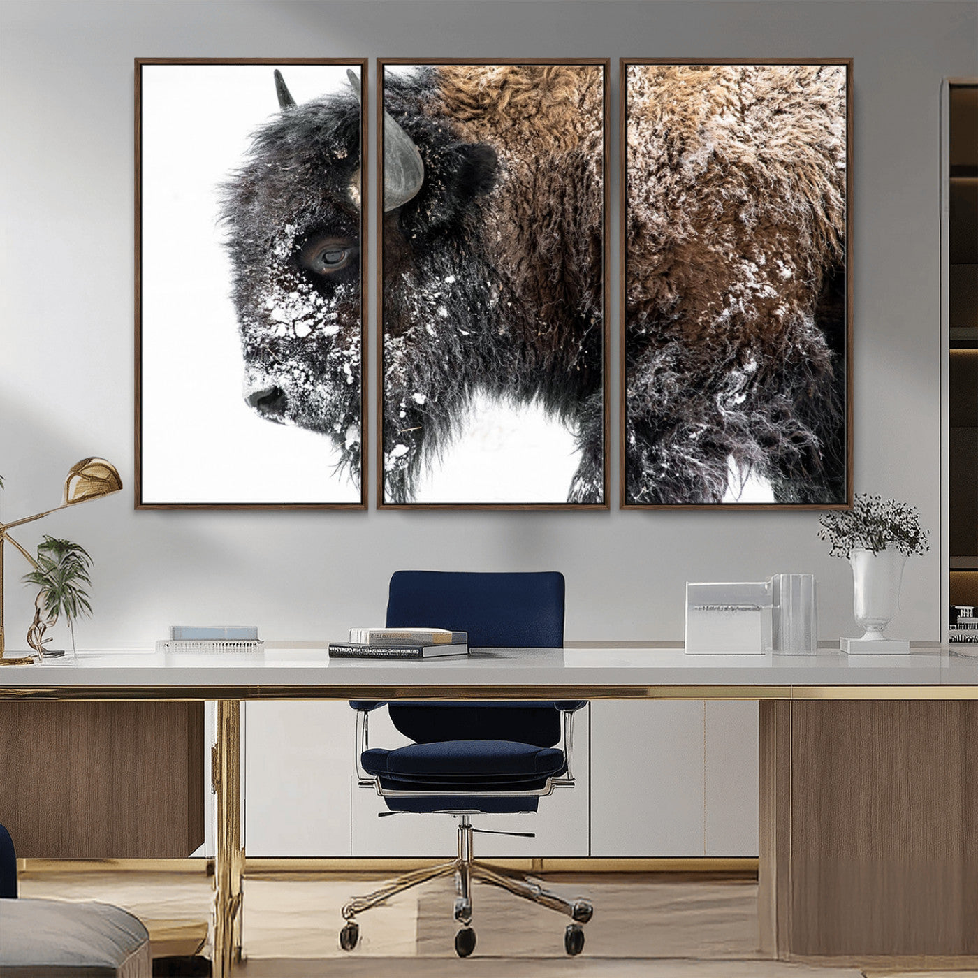MGV-FC-48X32-3P - American Bison Wall Art Print | Buffalo Canvas Wall Art |  Framed and Ready to Hang Bison Print for Living Room or Office