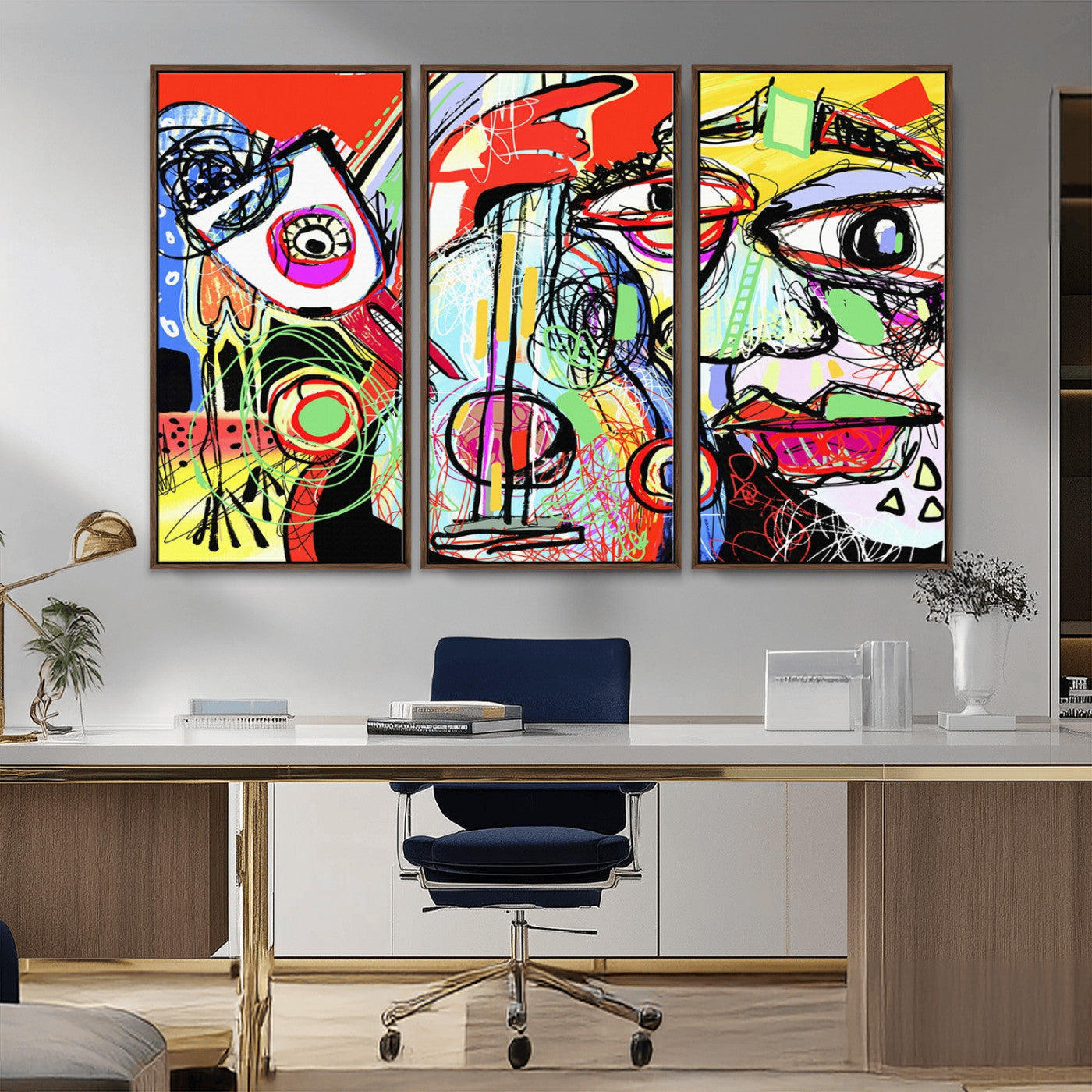 MGV-FC-48X32-3P - Picasso Style Art Abstract Canvas Wall Art Print , Colorful Abstract Artwork