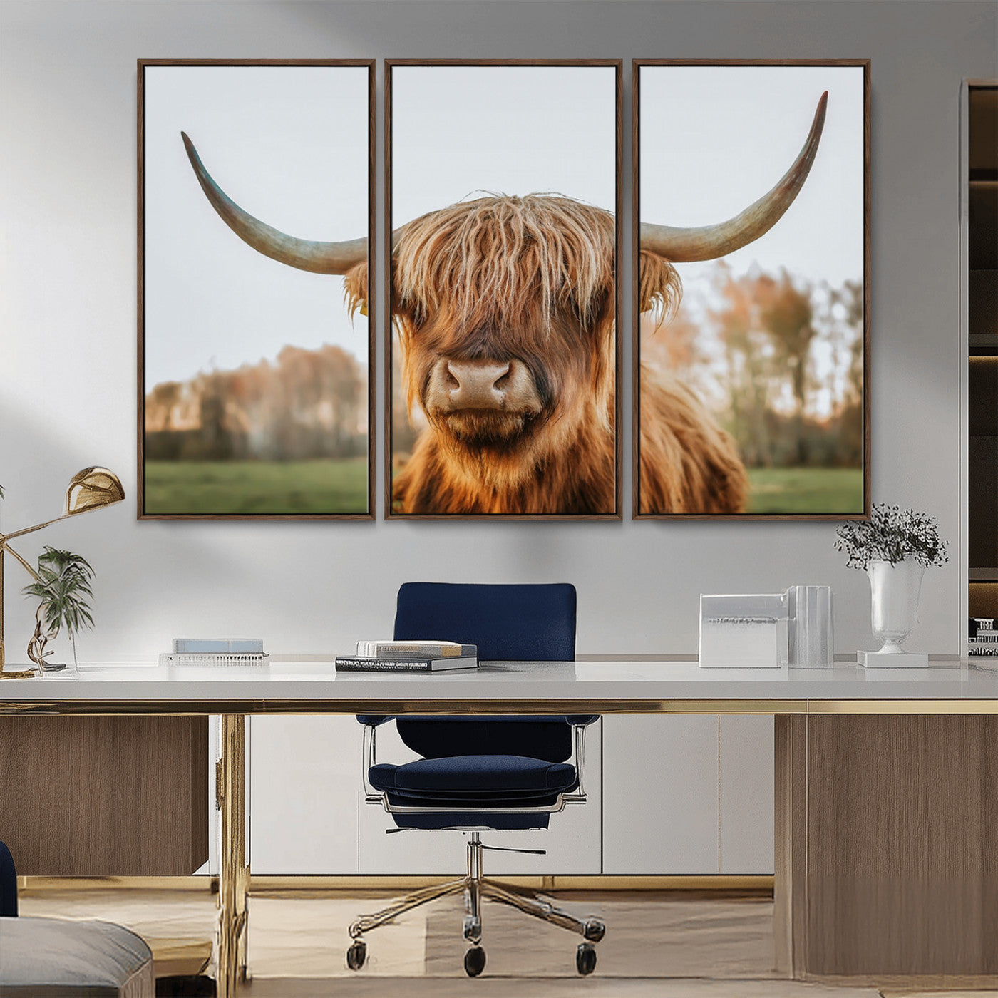MGV-FC-48X32-3P - Highland Cow Animal Scottish Cattle Art Print Farmhouse Wall Art Canvas Print