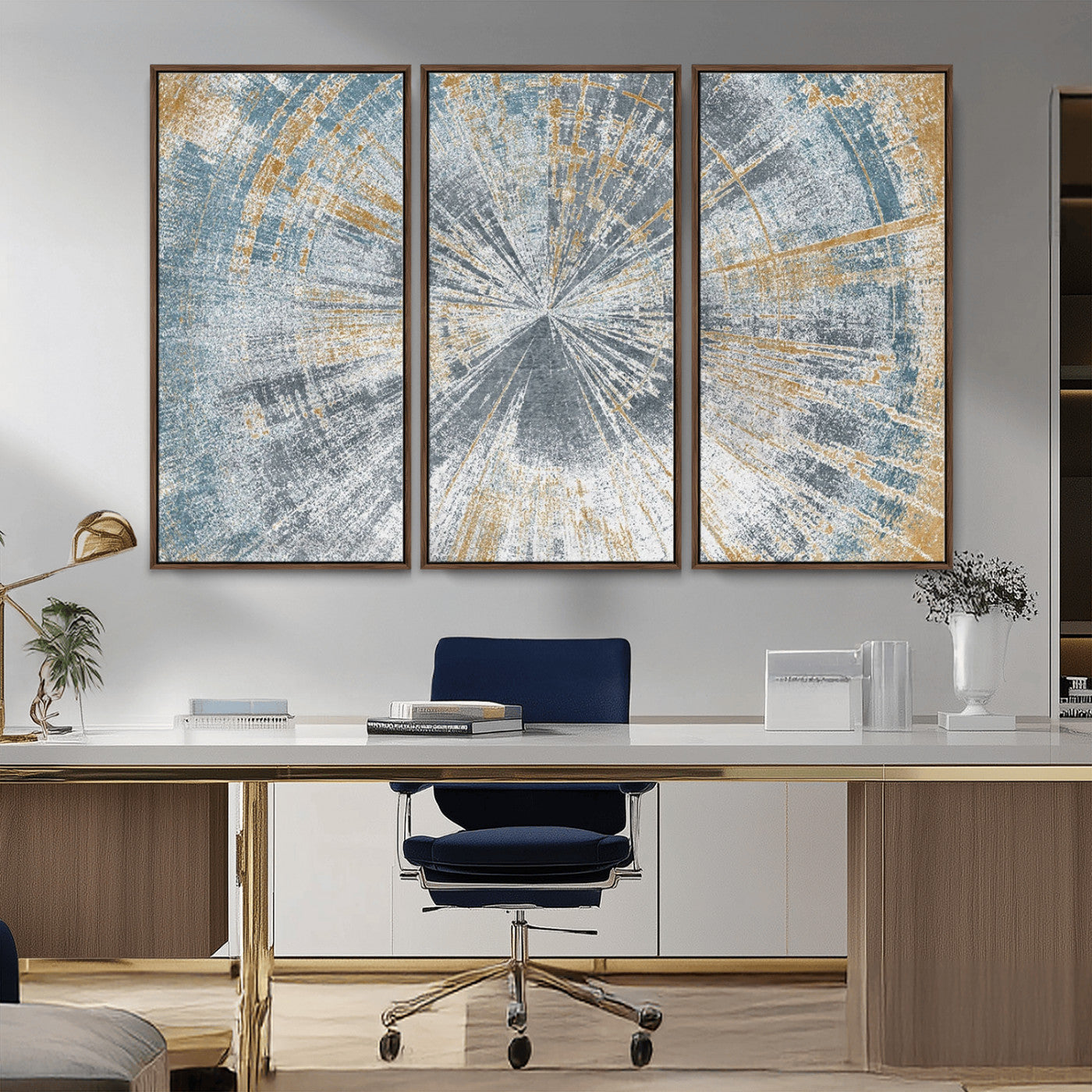 MGV-FC-48X32-3P - Radiant Abstract Wood Rings Canvas Art – Modern Triptych Wall Decor for Living Room or Farmhouse Decor