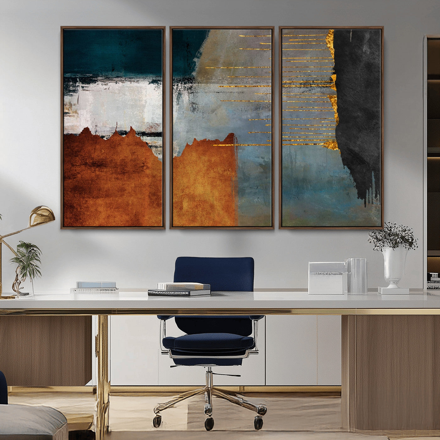 MGV-FC-48X32-3P - Modern Abstract Canvas Art Canvas Print - Framed and Ready to Hang Artwork for Contemporary Living Room or Office Decor
