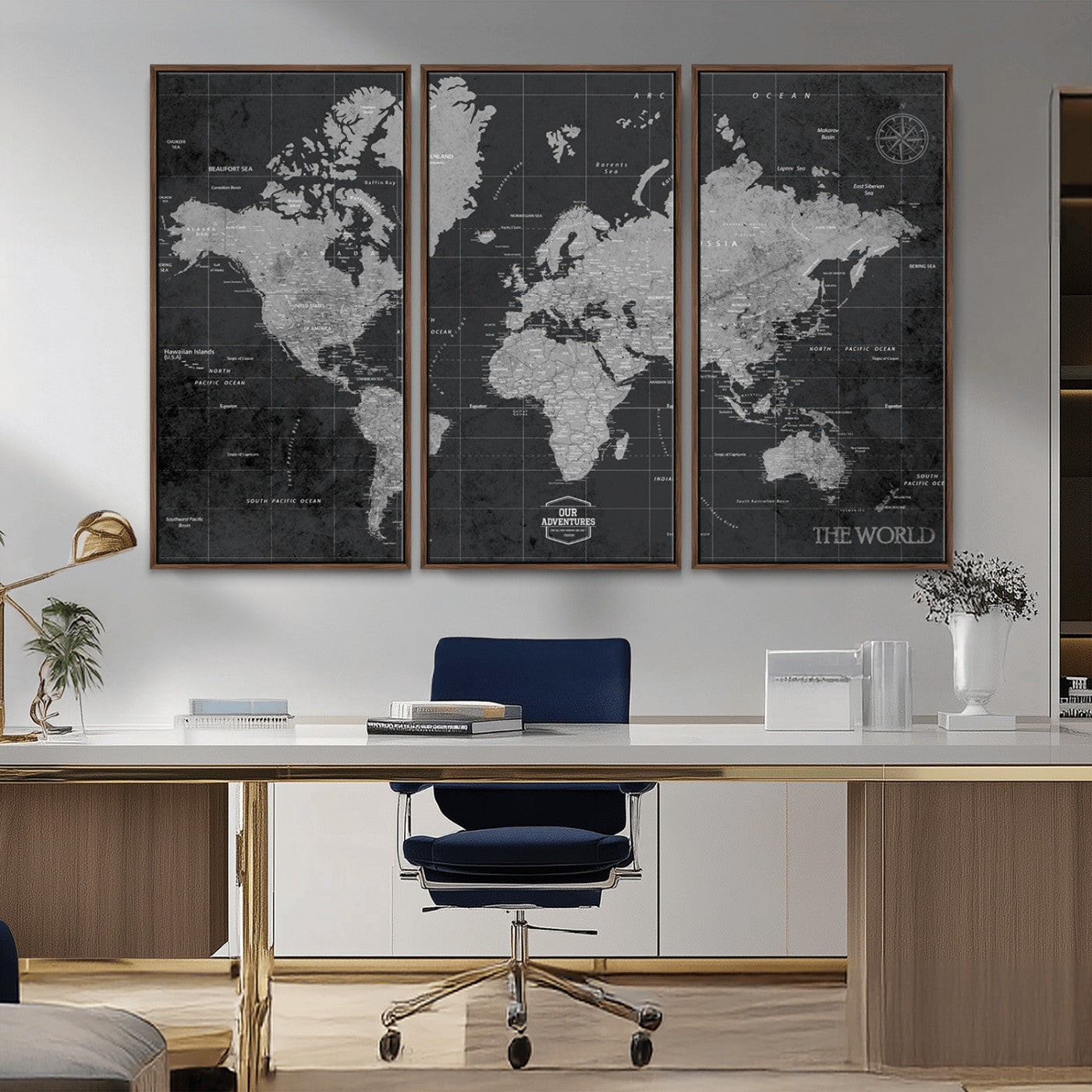 MGV-FC-48X32-3P - Push Pin World Map Canvas Print – Framed Wall Art for Couples to Track Their Travels – Anniversary
