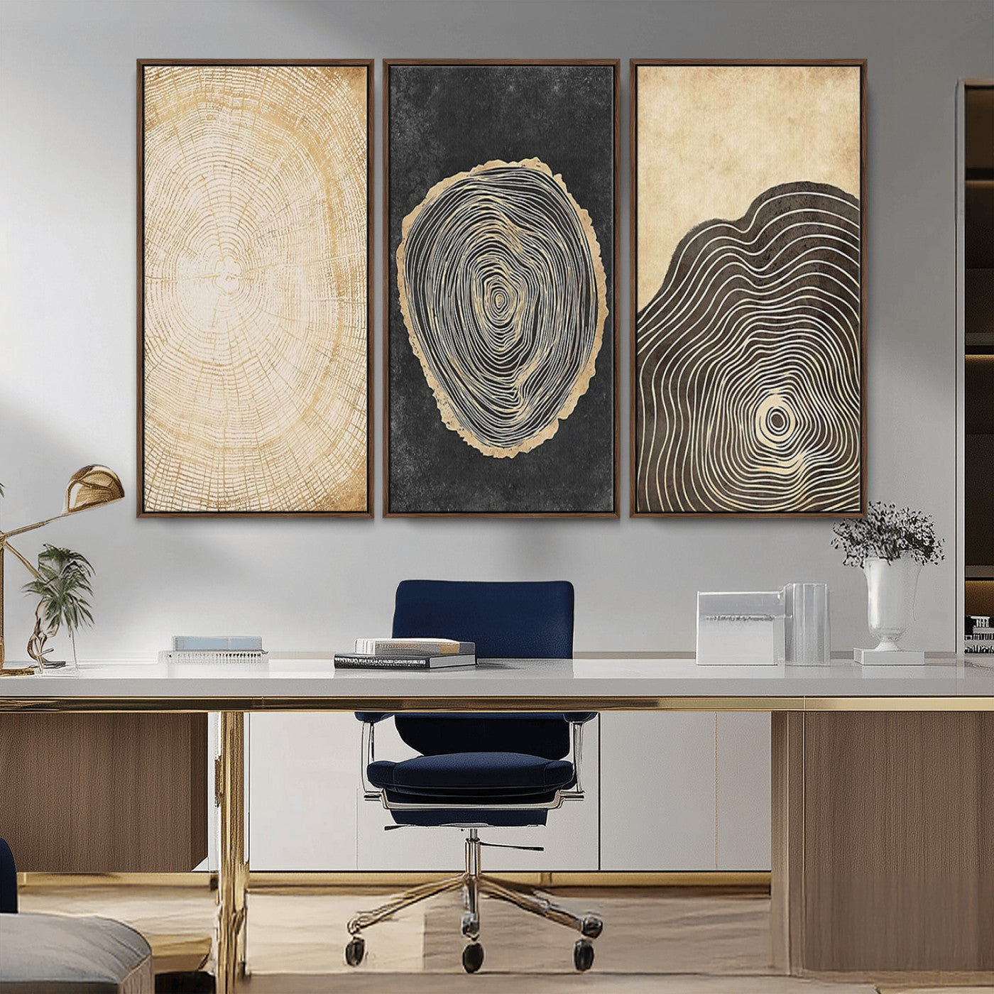 MGV-FC-48X32-3P - Tree Rings Canvas Wall Art Print – Minimalist Natural History in Modern Decor - Minimalist Boho Wall