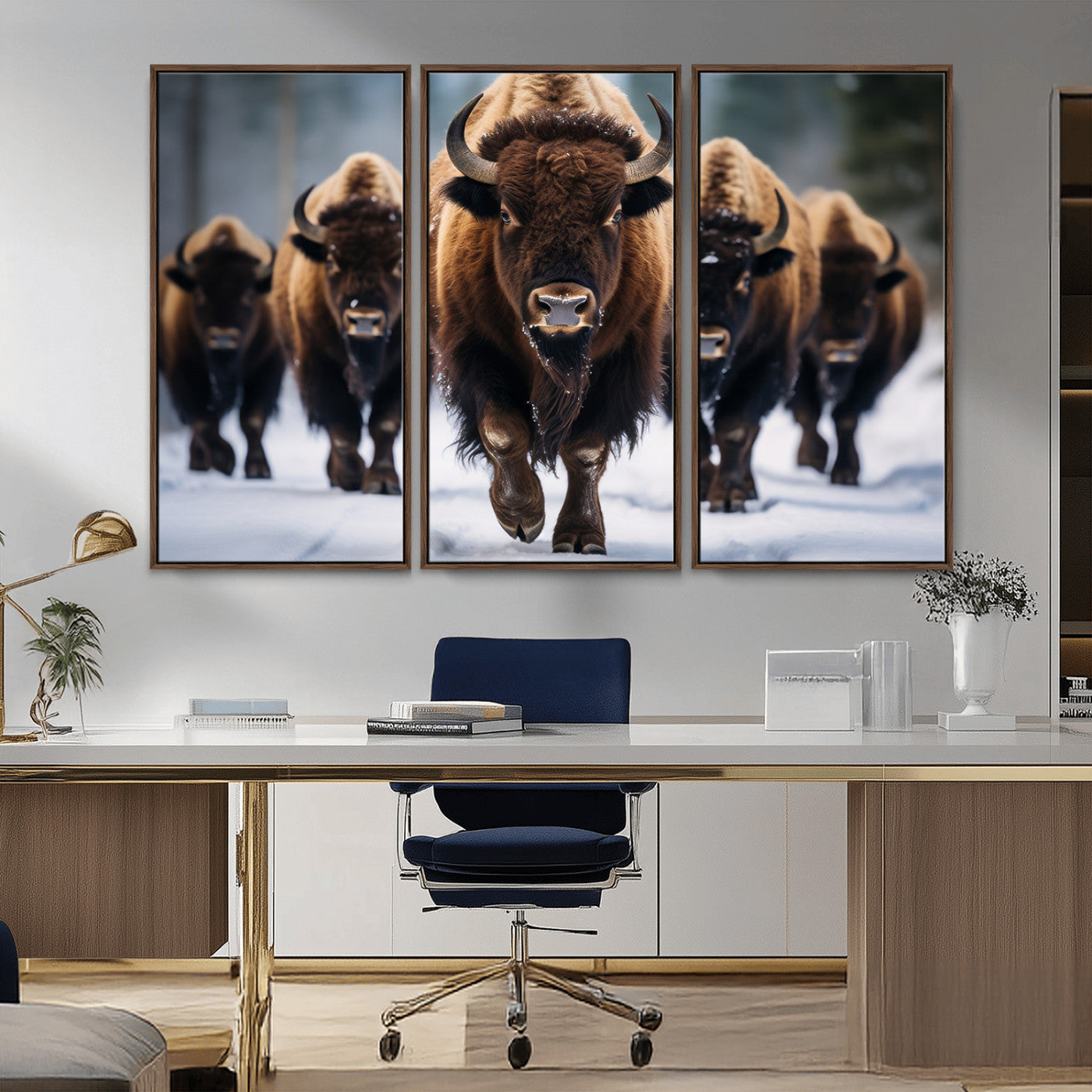 MGV-FC-48X32-3P - Buffalo Wall Art Canvas Print, American Bison Herd Wall Art Canvas Print - Bison Canvas Print