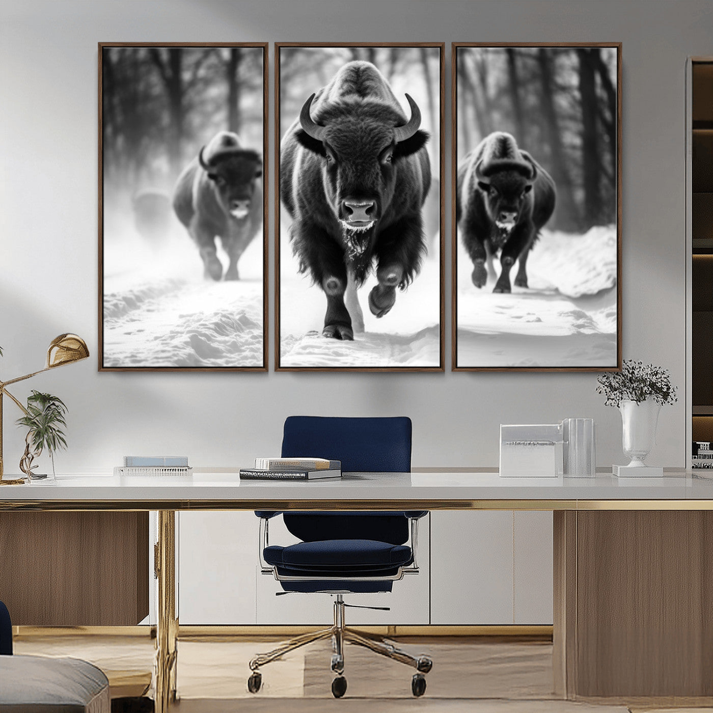 MGV-FC-48X32-3P - Buffalo Wall Art Canvas Print, Bison Family Wall Art Canvas Print