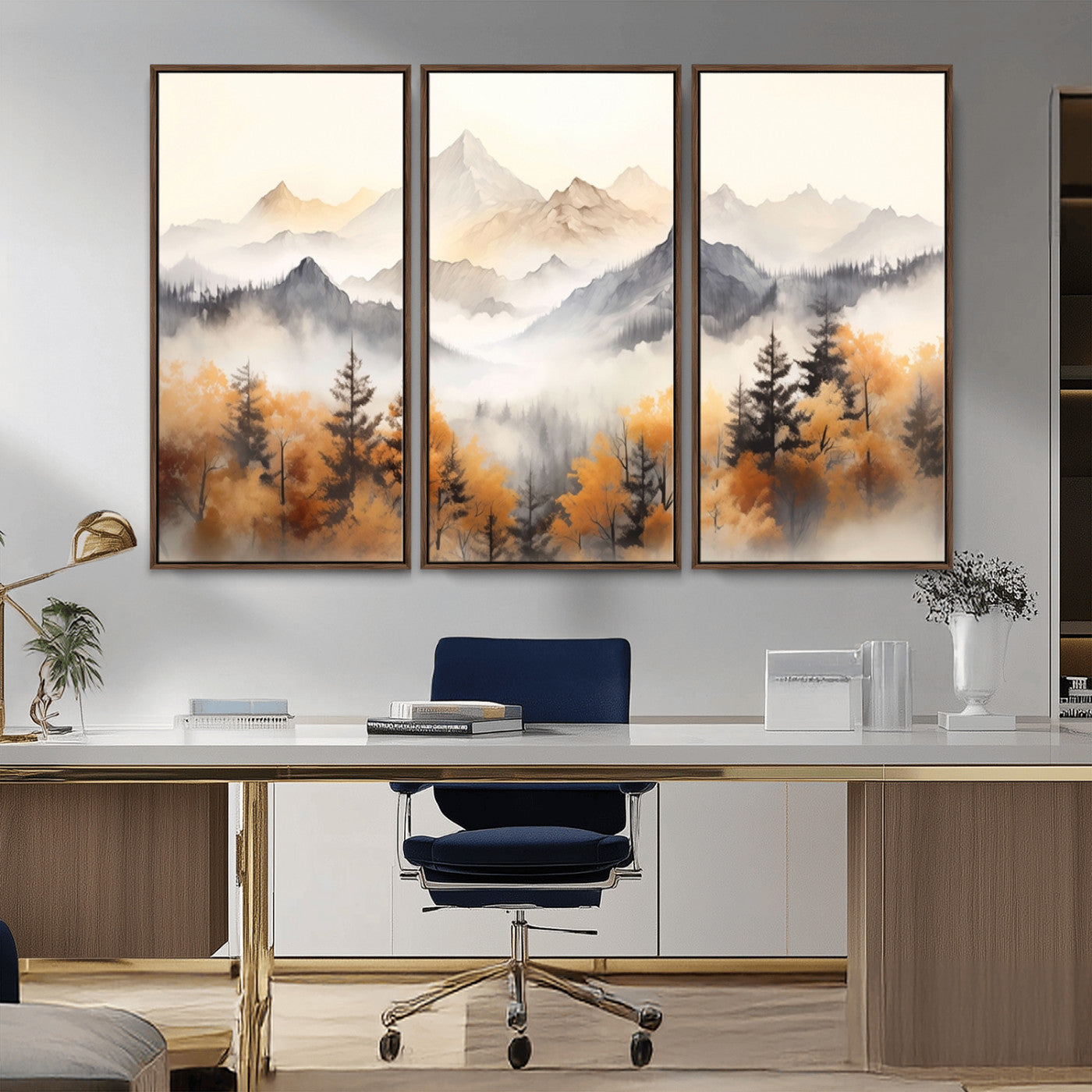 MGV-FC-48X32-3P - Abstract Mountain Wall Art | Misty Mountain Forest and Mountains Canvas Print for Living Room,