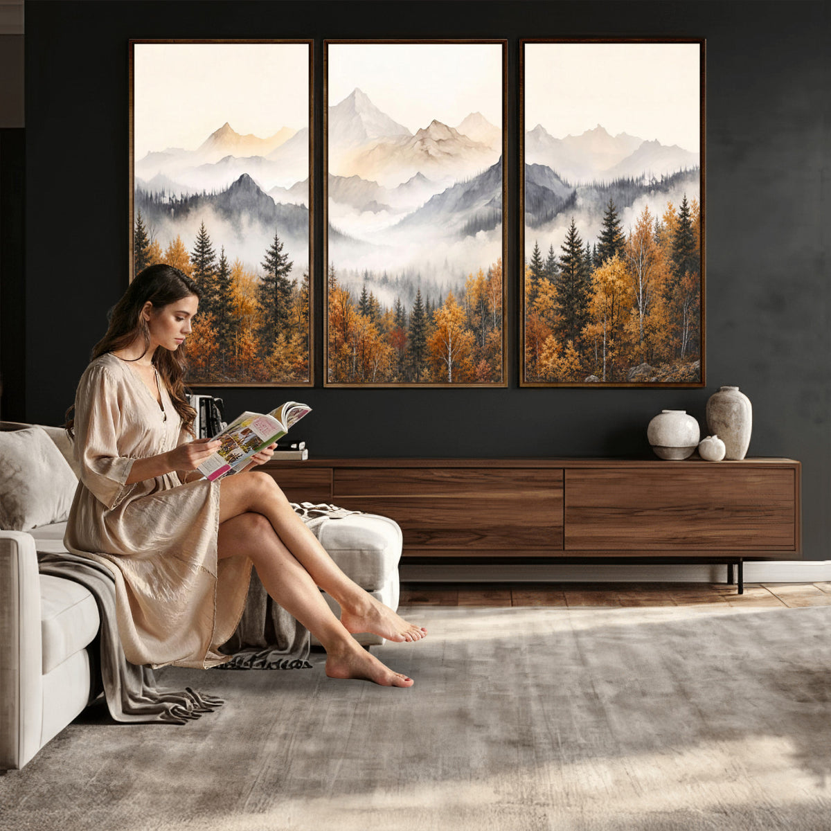 70049-MGV-CV-36X24 - Abstract Mountain Wall Art, Misty Mountain Forest