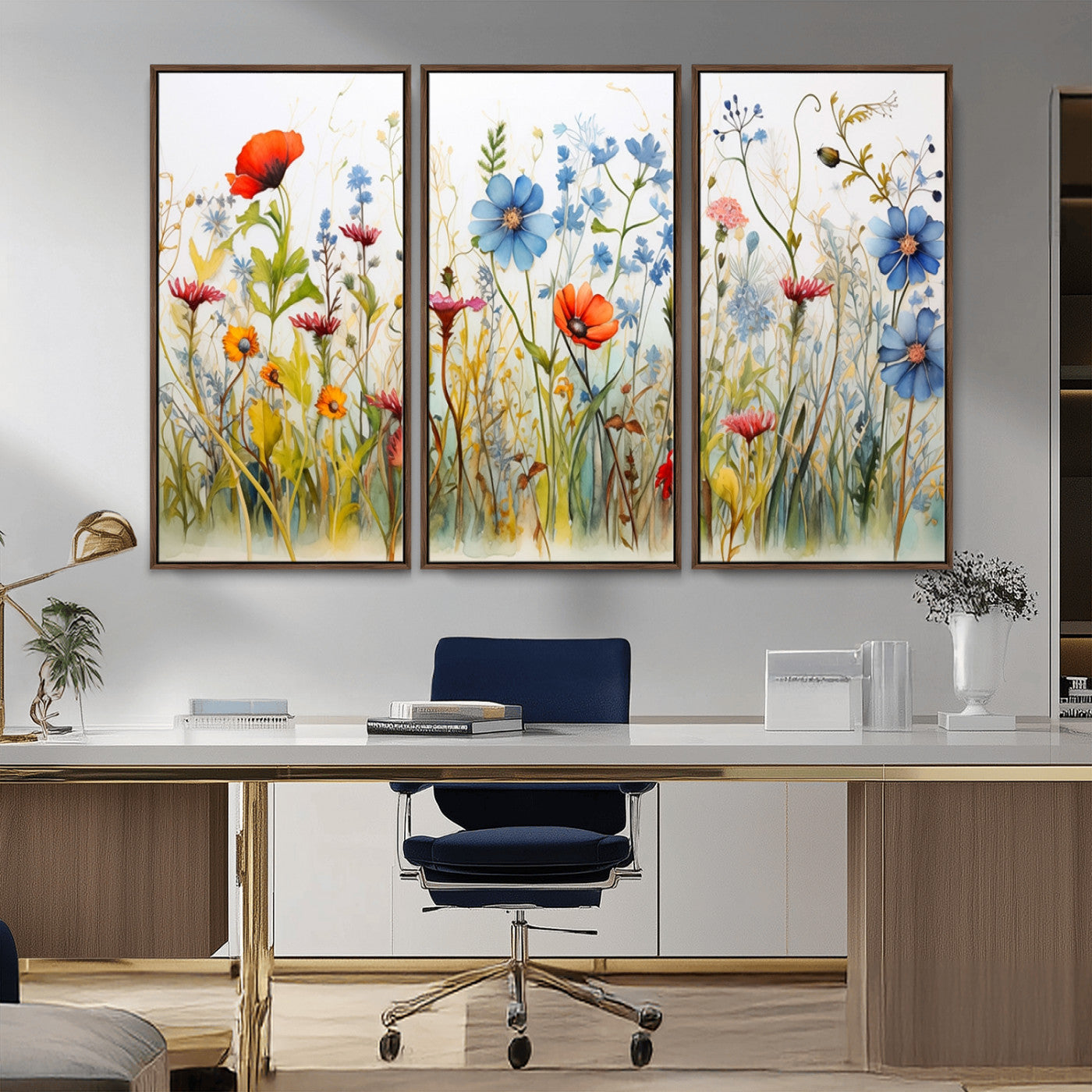 MGV-FC-48X32-3P - Colorful Wildflower Canvas Wall Art - Vibrant Floral Botanical Print, Bright Nature Decor for Living