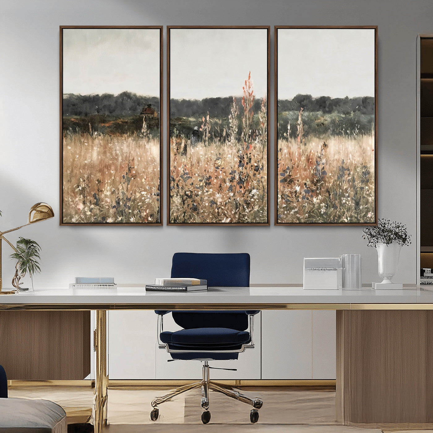 MGV-FC-48X32-3P - Abstract Wildflower Art Field Landscape Oil Painting Print, Country Field Wall Art - Framed Ready to Hang