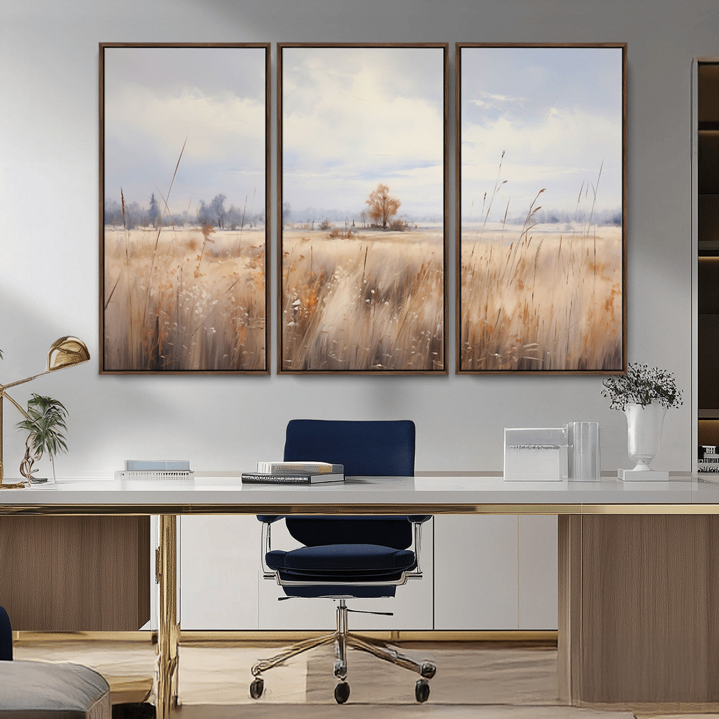 MGV-FC-48X32-3P - Golden Fields Wall Art Print Canvas – Serene Landscape of Nature’s Tranquility in Minimalist for
