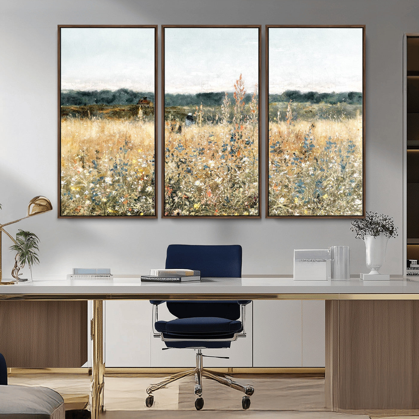 MGV-FC-48X32-3P - Wildflower Field Wall Art Canvas | Nature-Inspired Landscape Canvas Print for Living Room or Office | Rustic Floral Decor