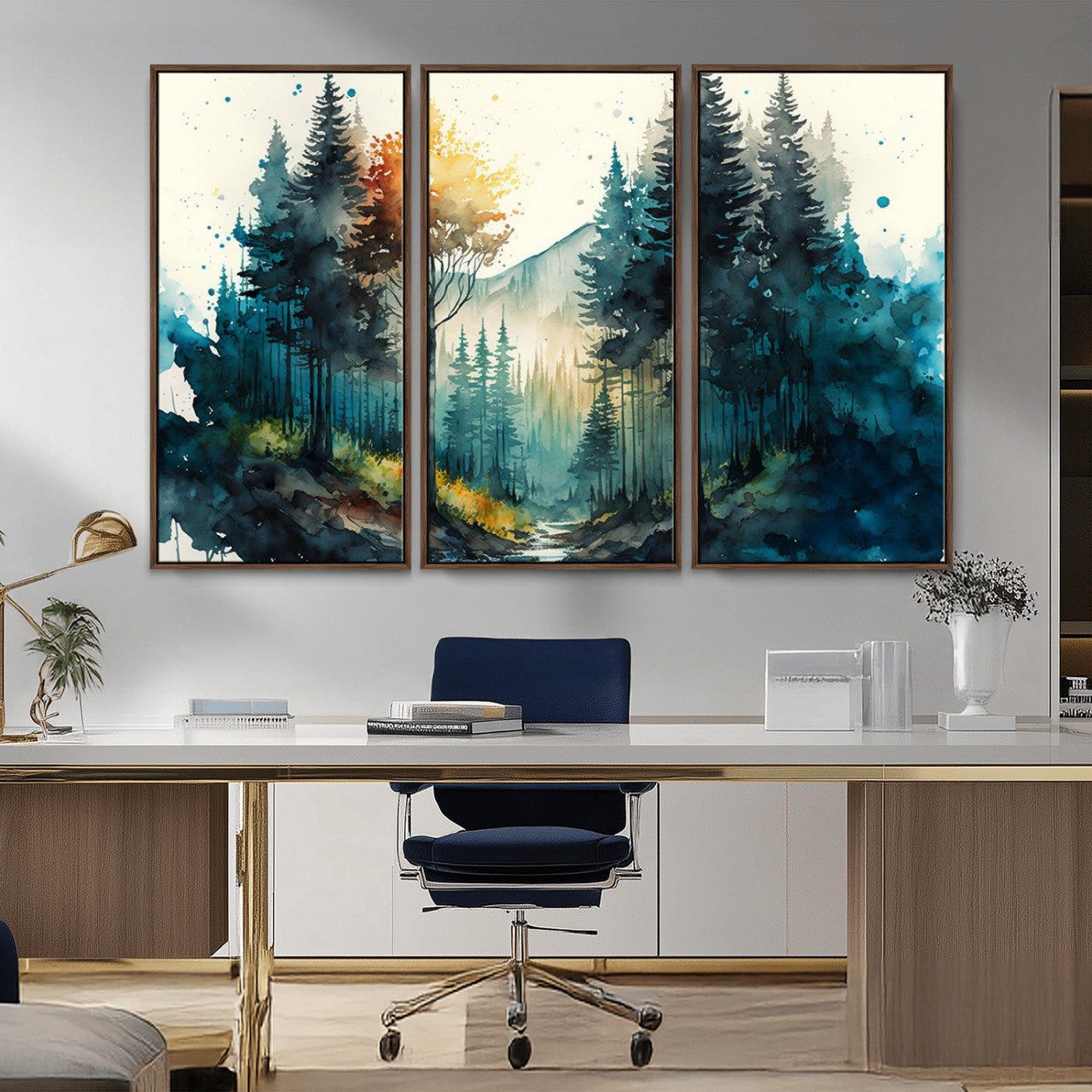 MGV-FC-48X32-3P - Watercolor Trees Forest Abstract Wall Art Canvas Print