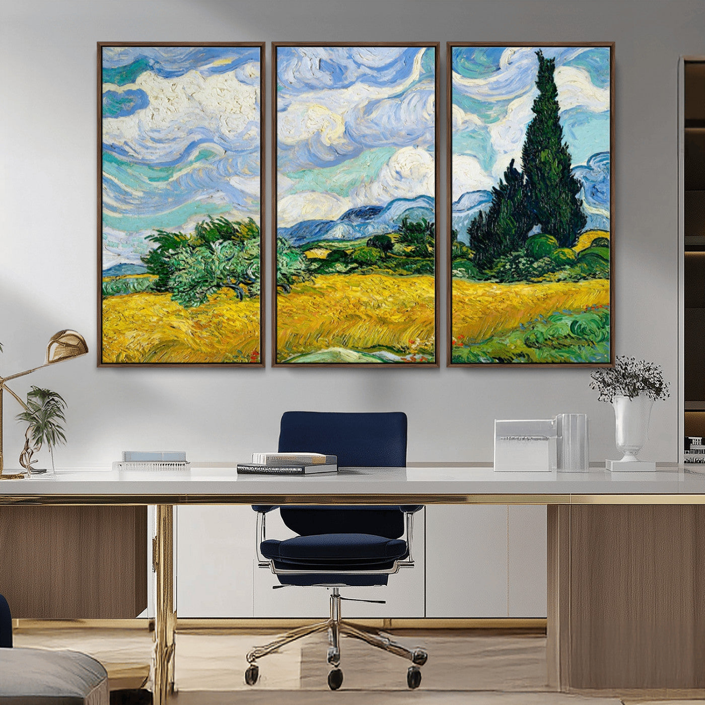 MGV-FC-48X32-3P - Wheatfield With Cypresses By Van Gogh Painting Wall Art Canvas Print