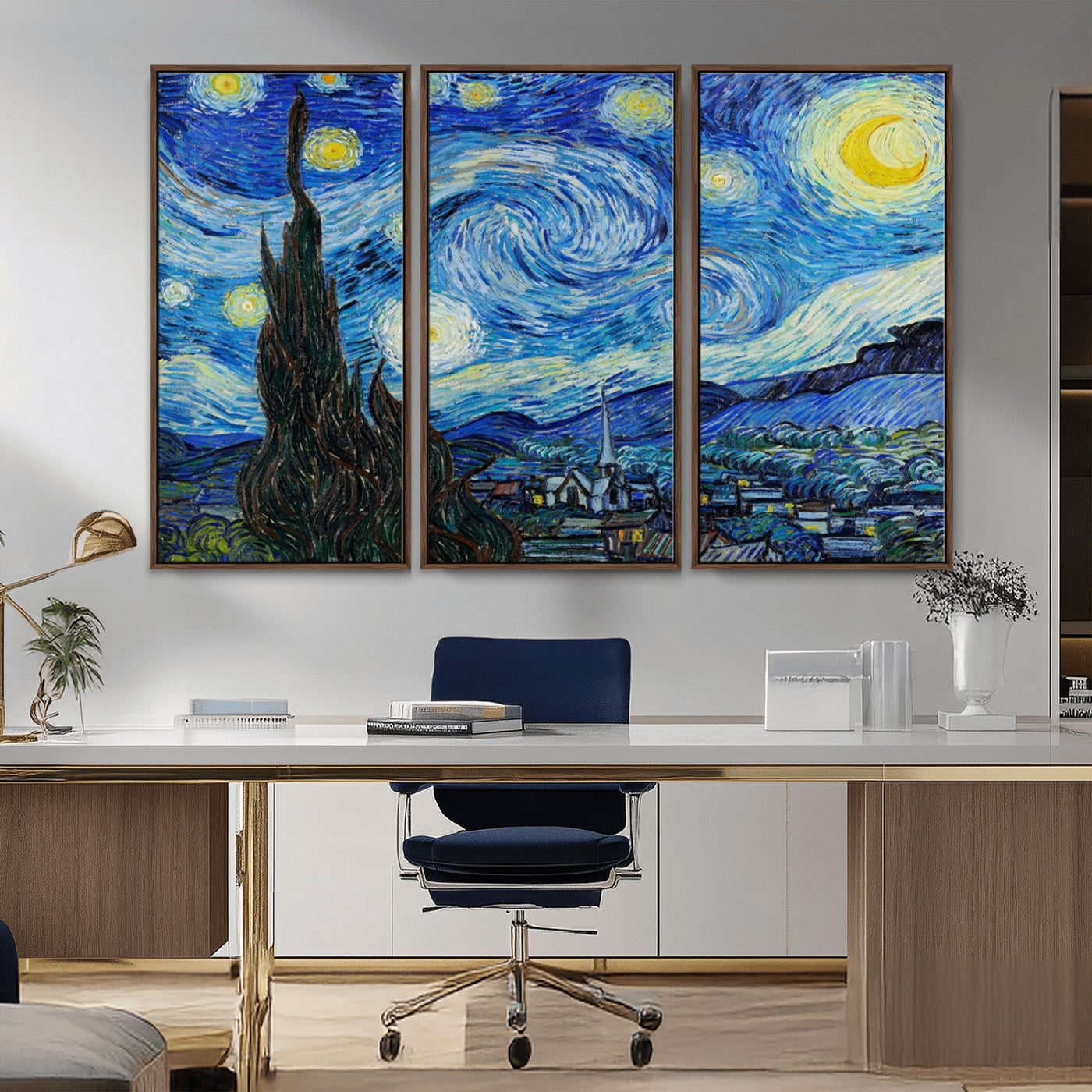 MGV-FC-48X32-3P - Vincent Van Gogh The Starry Night Abstract Wall Art Canvas Print