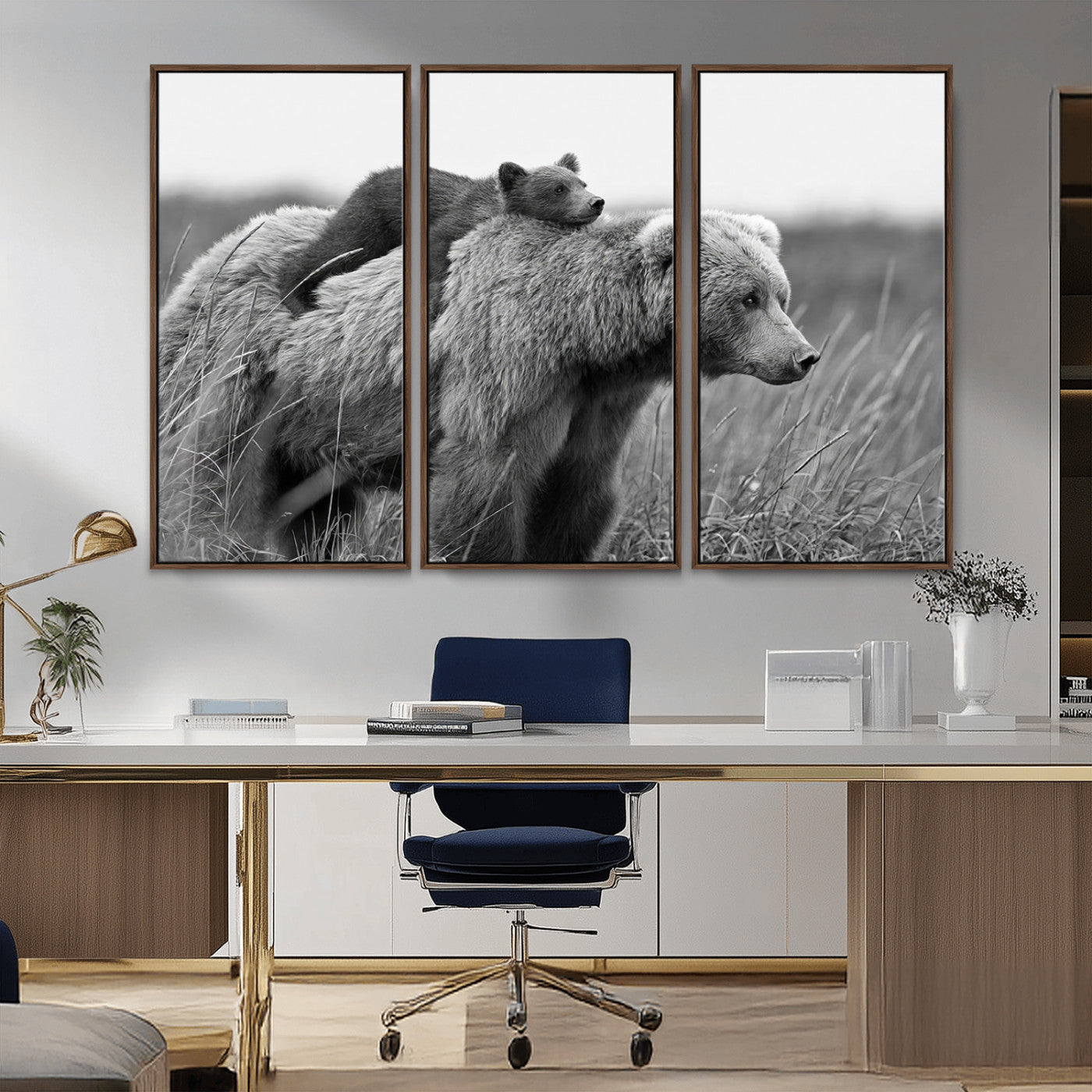 MGV-FC-48X32-3P - Bear and Cub Wall Art Canvas | 399 Bear Cub Wildlife-Inspired Animal Art for Living Room or Office | Grizzly Bear Print of Photography