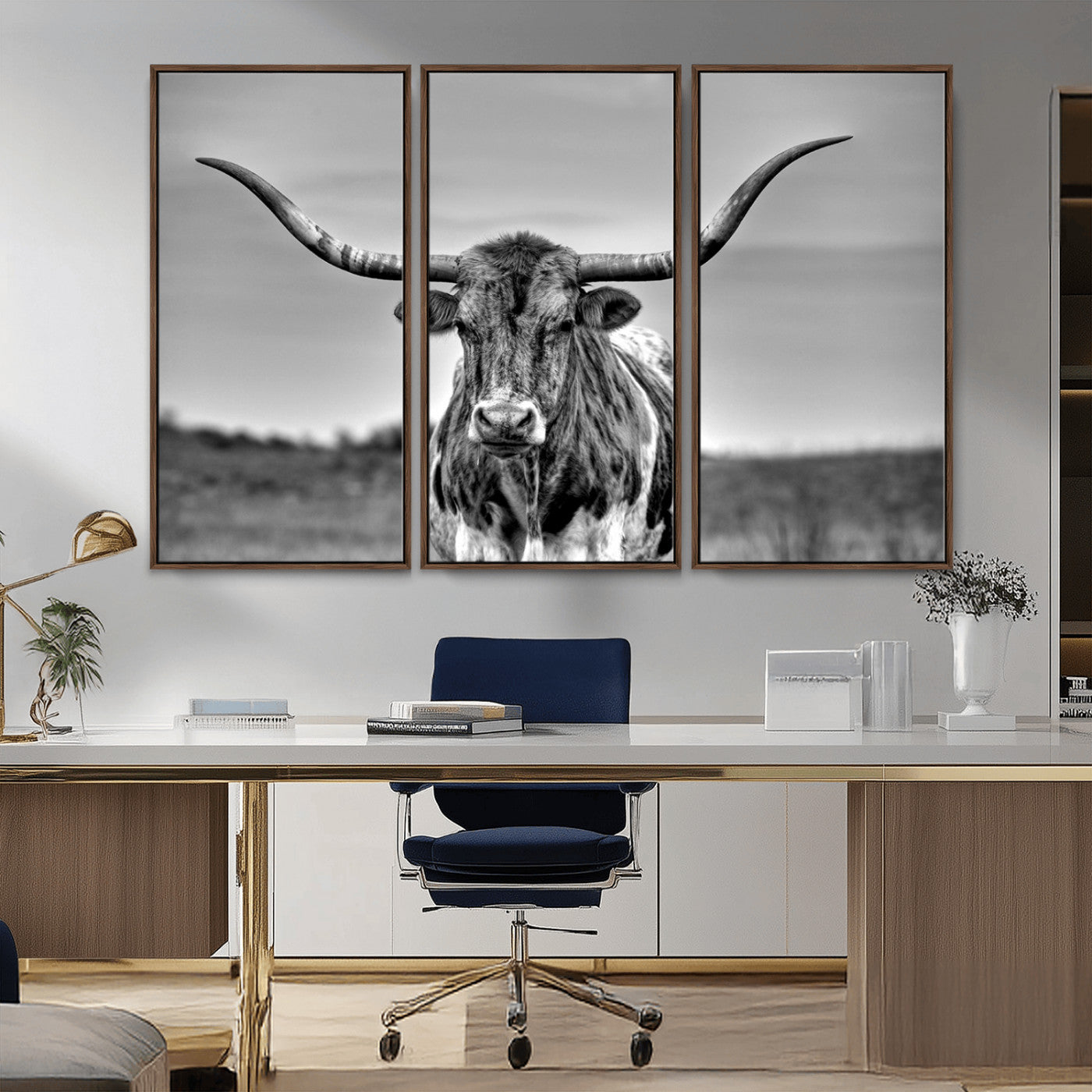 MGV-FC-48X32-3P - Texas Longhorn Cpw Wall Art, Texas Longhorn Canvas, Cattle Canvas Print