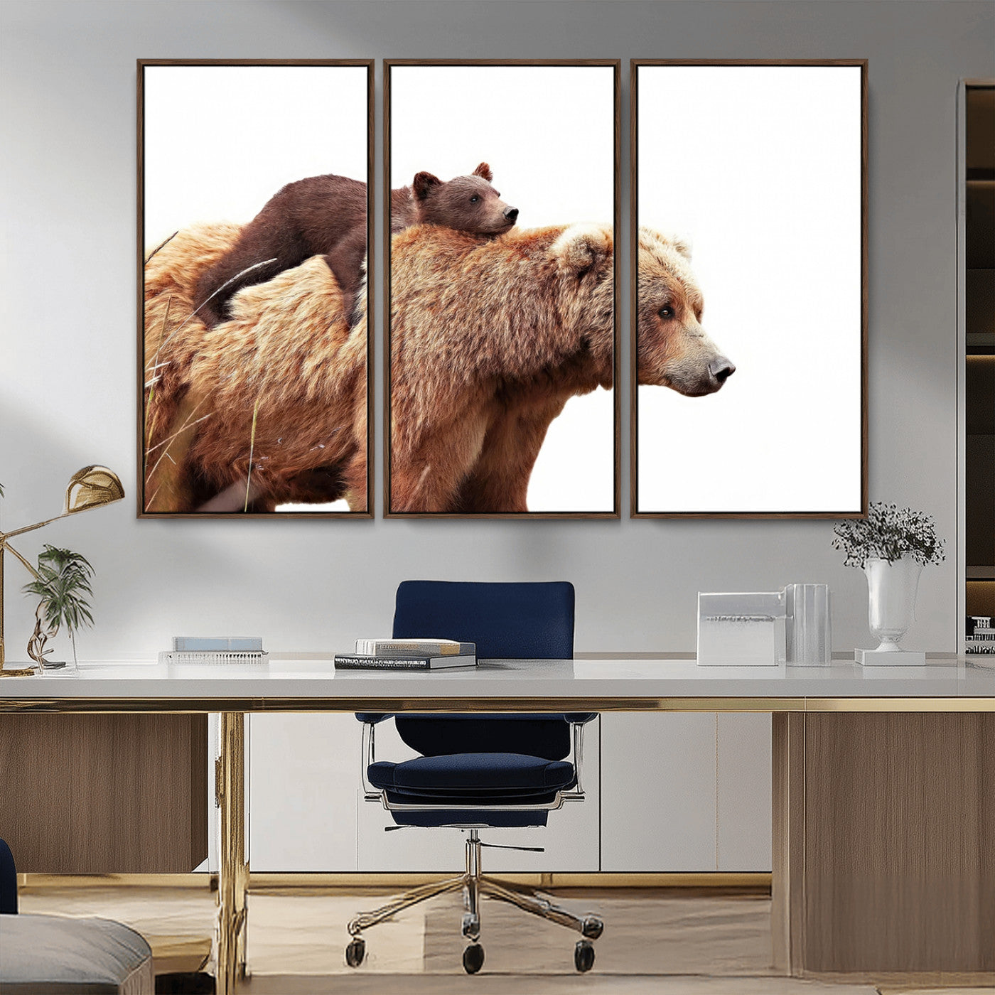 MGV-FC-48X32-3P - Mother and Baby Bear Canvas Wall Art - Adorable Wildlife Animal Print, Cozy Rustic Decor for Living Room,
