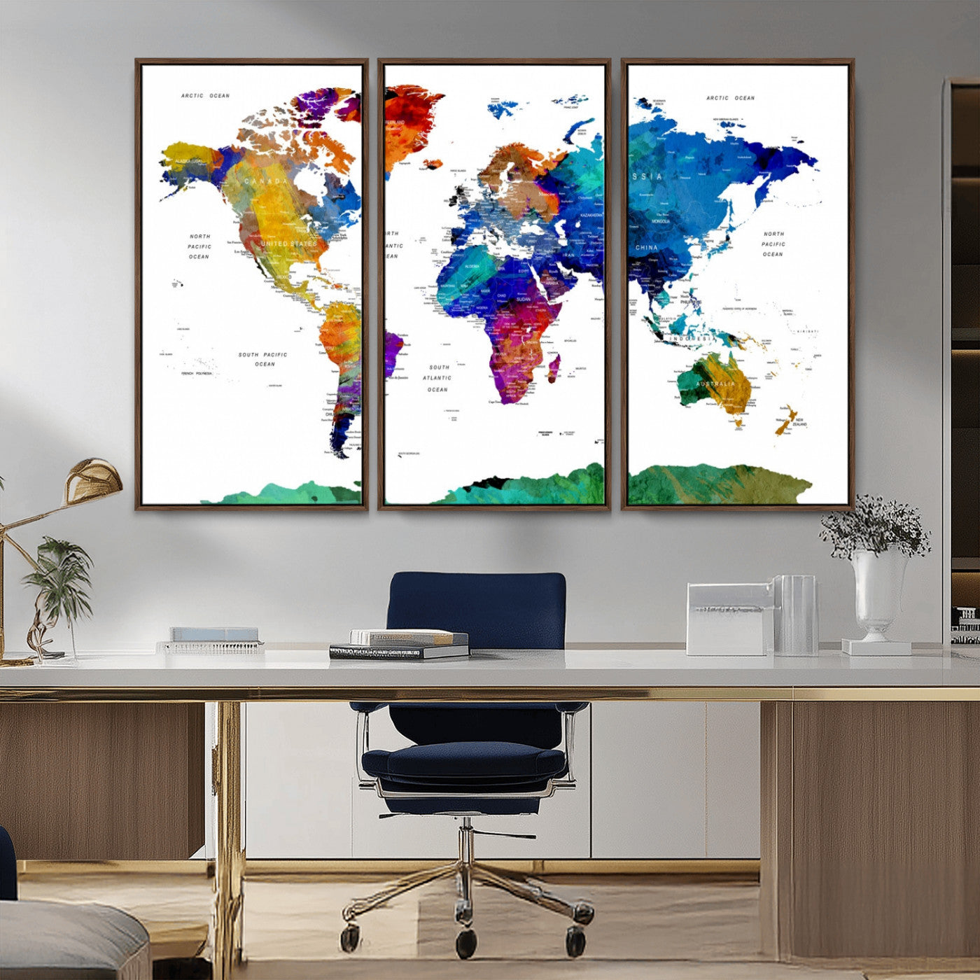 -Push Pin World Map Canvas Print – Framed Wall Art for Couples to Track Their Travels – Anniversary