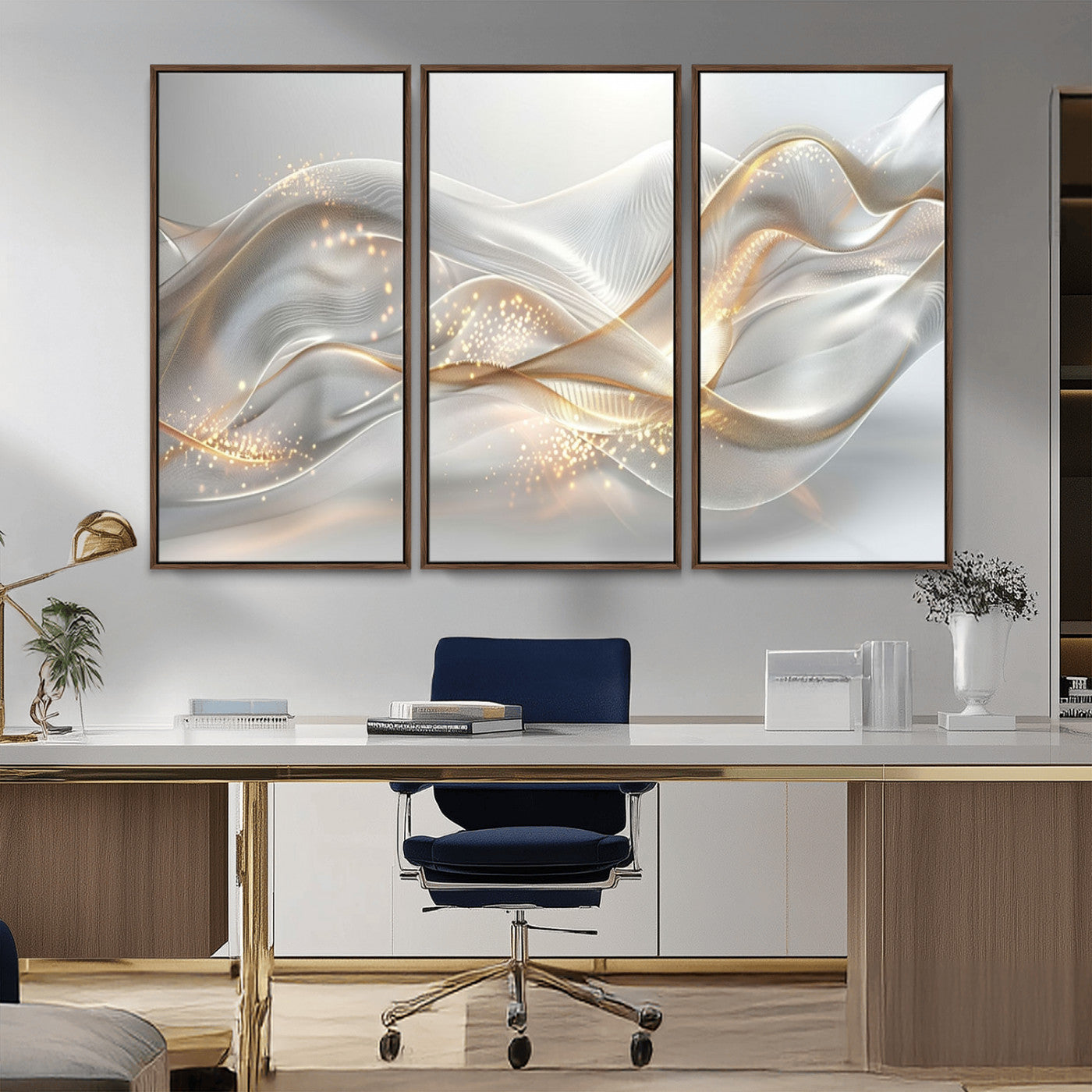 -Abstract art Grey and Gold Lines Wall Art