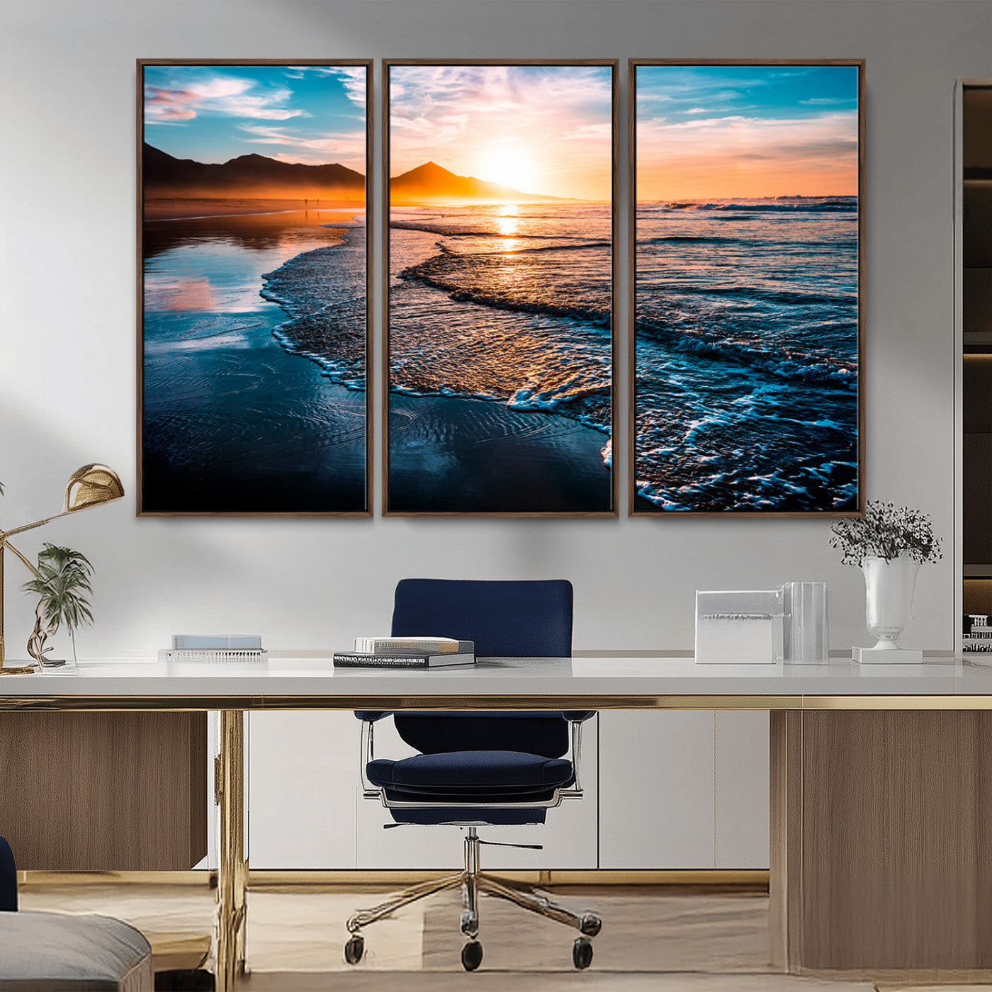 MGV-FC-48X32-3P - Beach Ocean Sunset on the Sea Wall Art Canvas, Beach Ocean Sunset Canvas Print