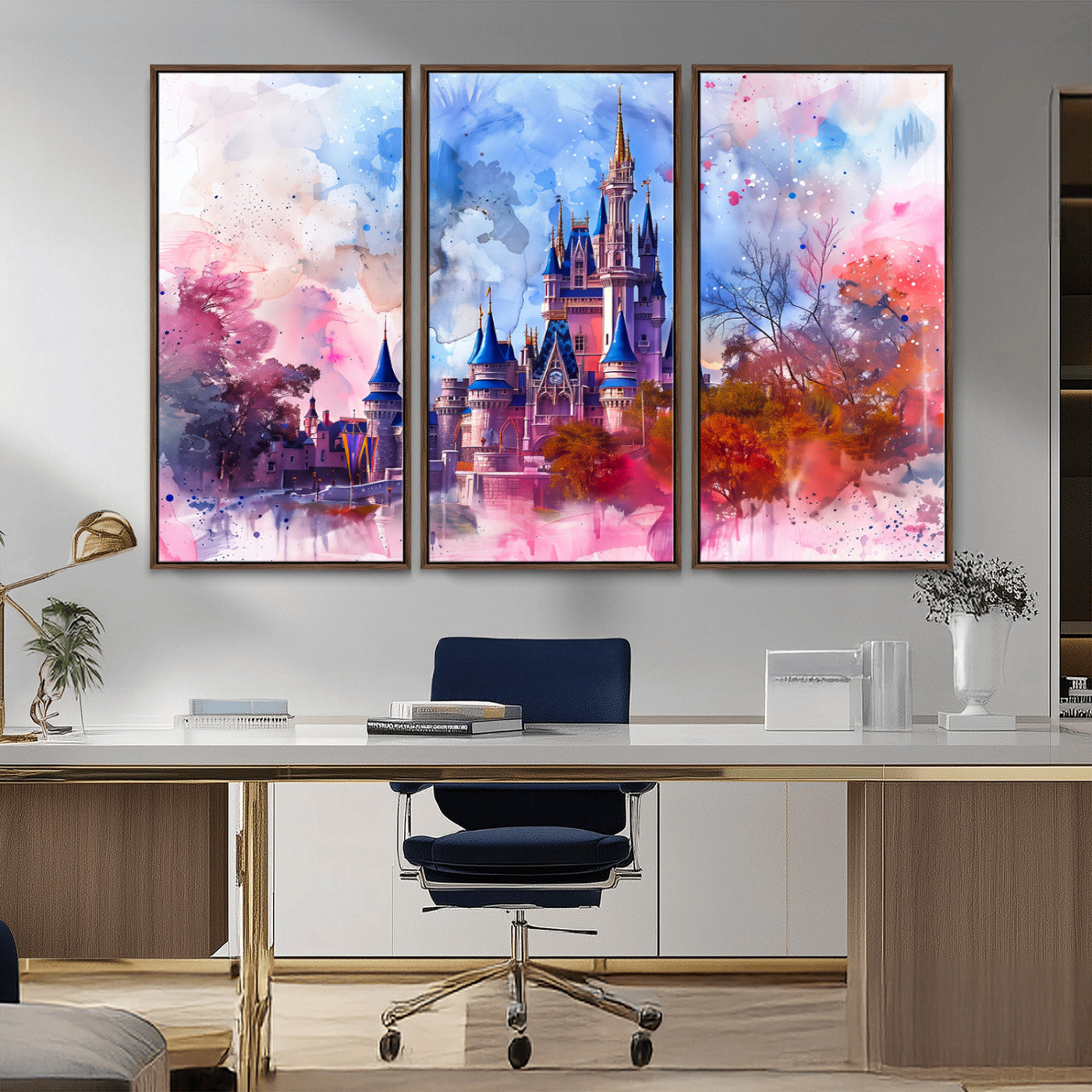MGV-FC-48X32-3P - Disney Wall Art: Dreamy Watercolor Cinderella Castle Canvas Print