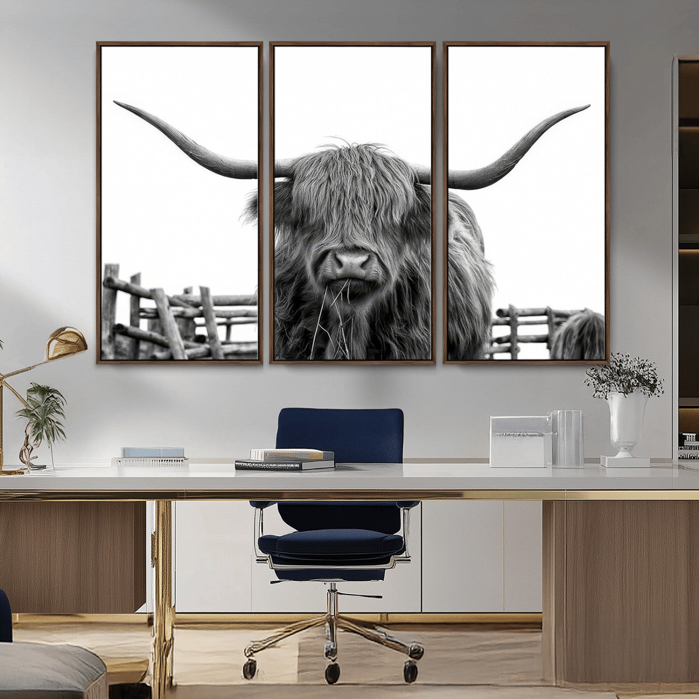 MGV-FC-48X32-3P - Longhorn Canvas Print, Bighorn Cow Wall Art Canvas Print