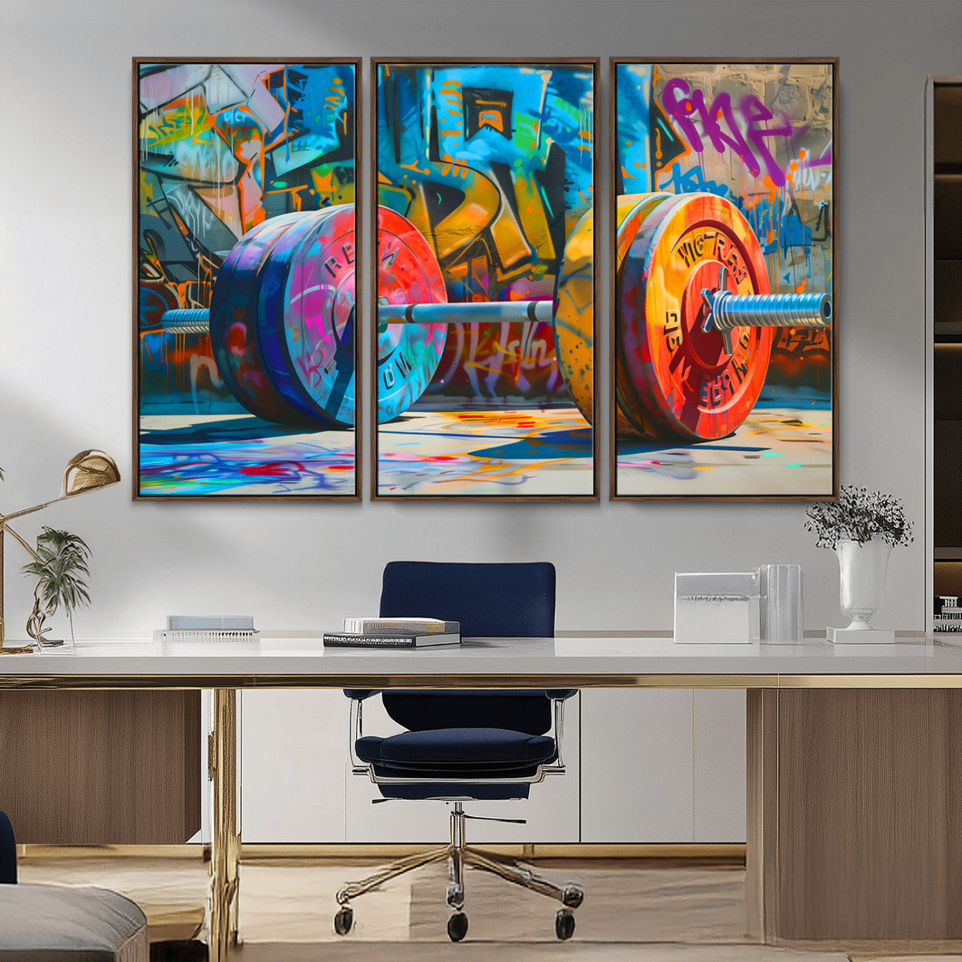 MGV-FC-48X32-3P - Fitness Gym Barbell Graffiti Wall Art Canvas Print