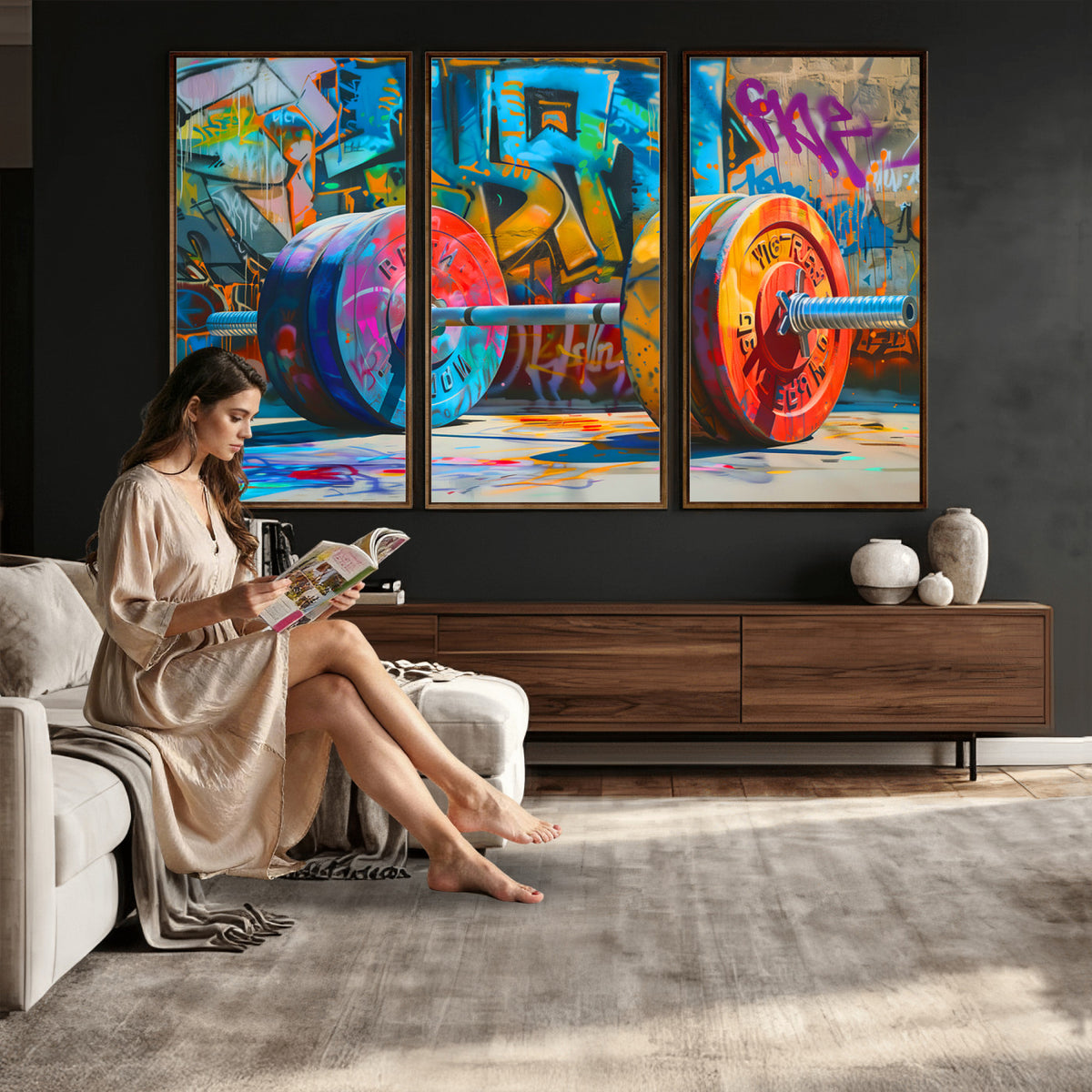 70871-MGV-CV-36X24 - Fitness Gym Barbell Graffiti Wall Art Canvas Print