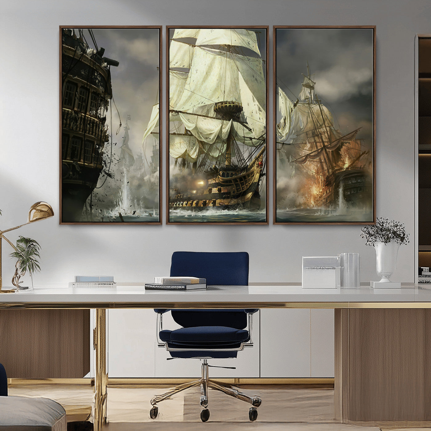 MGV-FC-48X32-3P - Pirate Ship War Wall Art Canvas Print