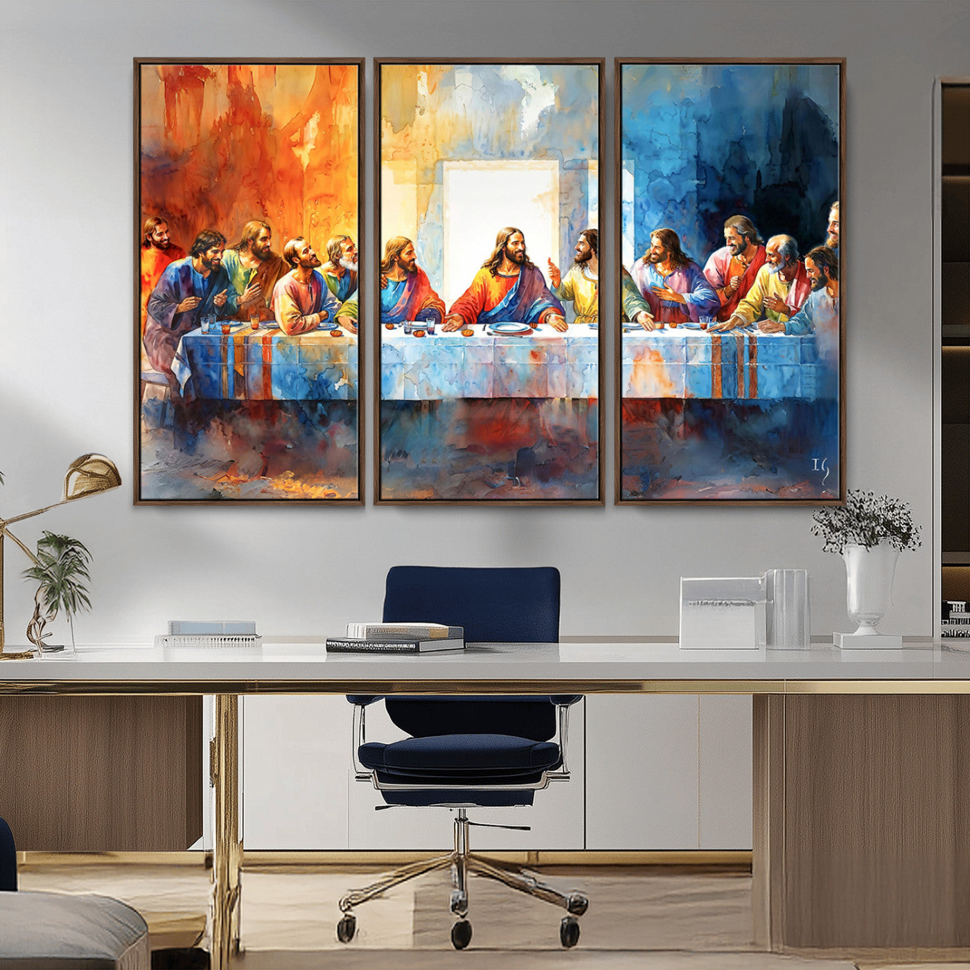 MGV-FC-48X32-3P - Abstract Waterolor The Last Supper Wall Art