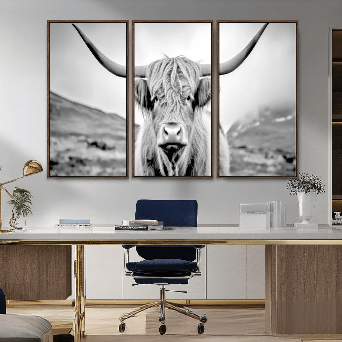 MGV-FC-48X32-3P - Scottish Cow Wall Art Canvas Print