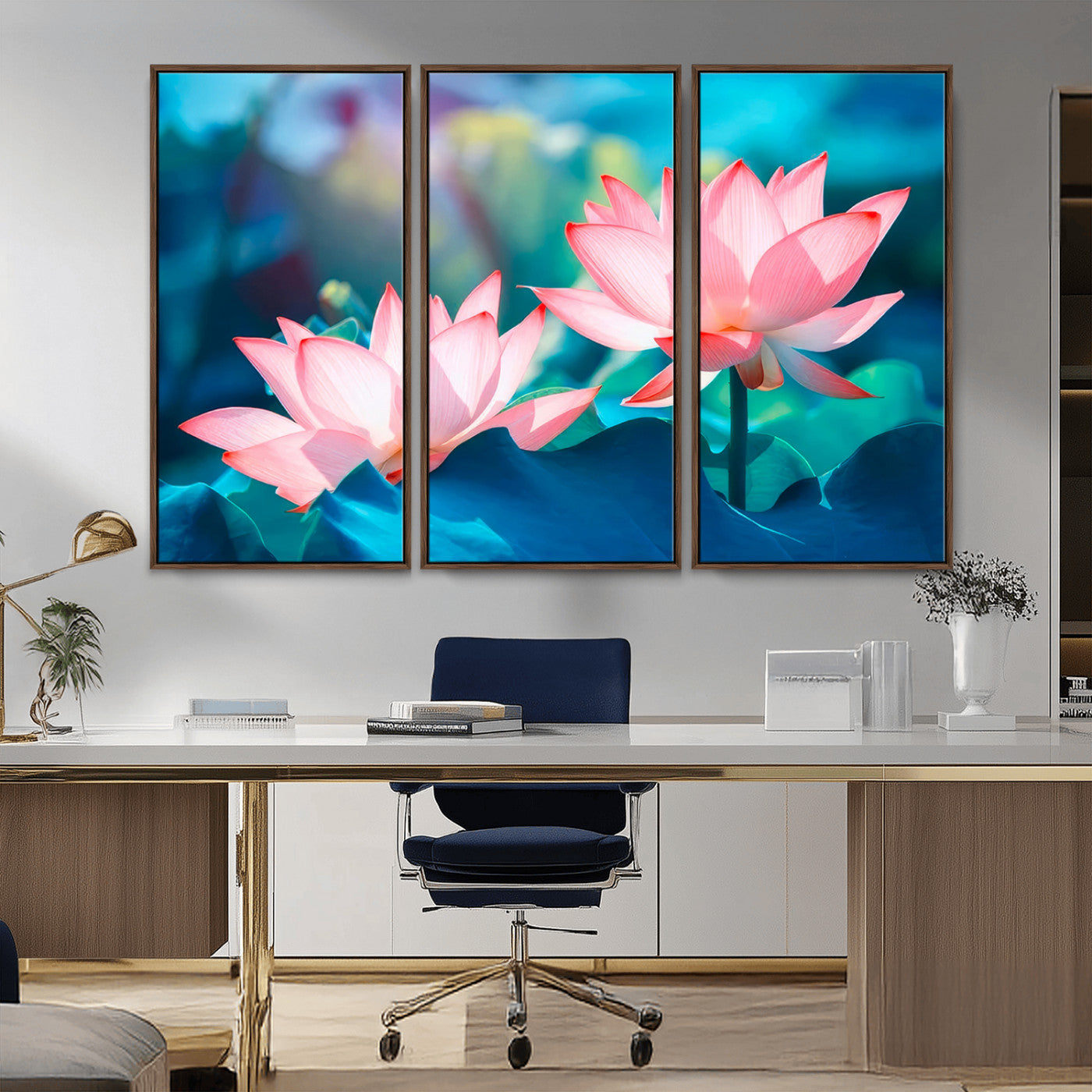 MGV-FC-48X32-3P - Pink Lotus Flower Canvas Wall Art | Vibrant Floral Wall Decor for Living Room, Office, or Bedroom | Large Botanical Art