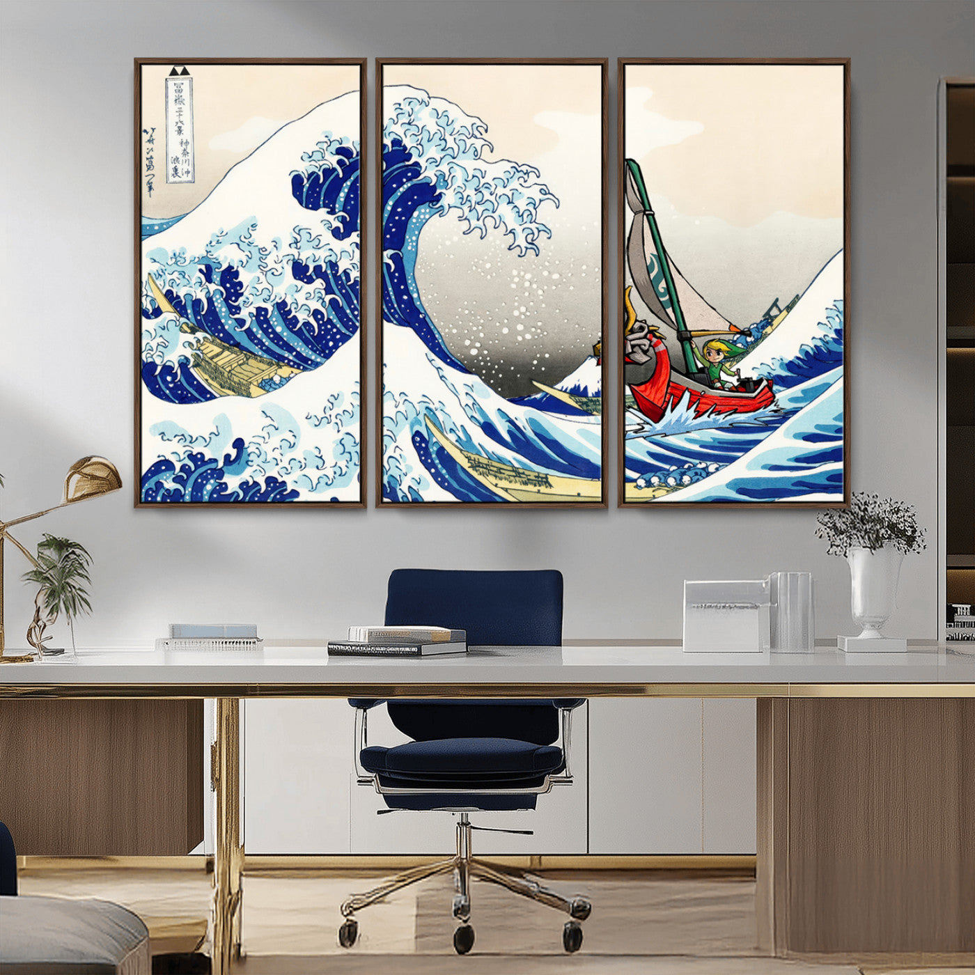 MGV-FC-48X32-3P - Katsushika Hokusai Kanagawa Giant Wave Wall Art Canvas Print | Iconic Japanese Art for Living Room