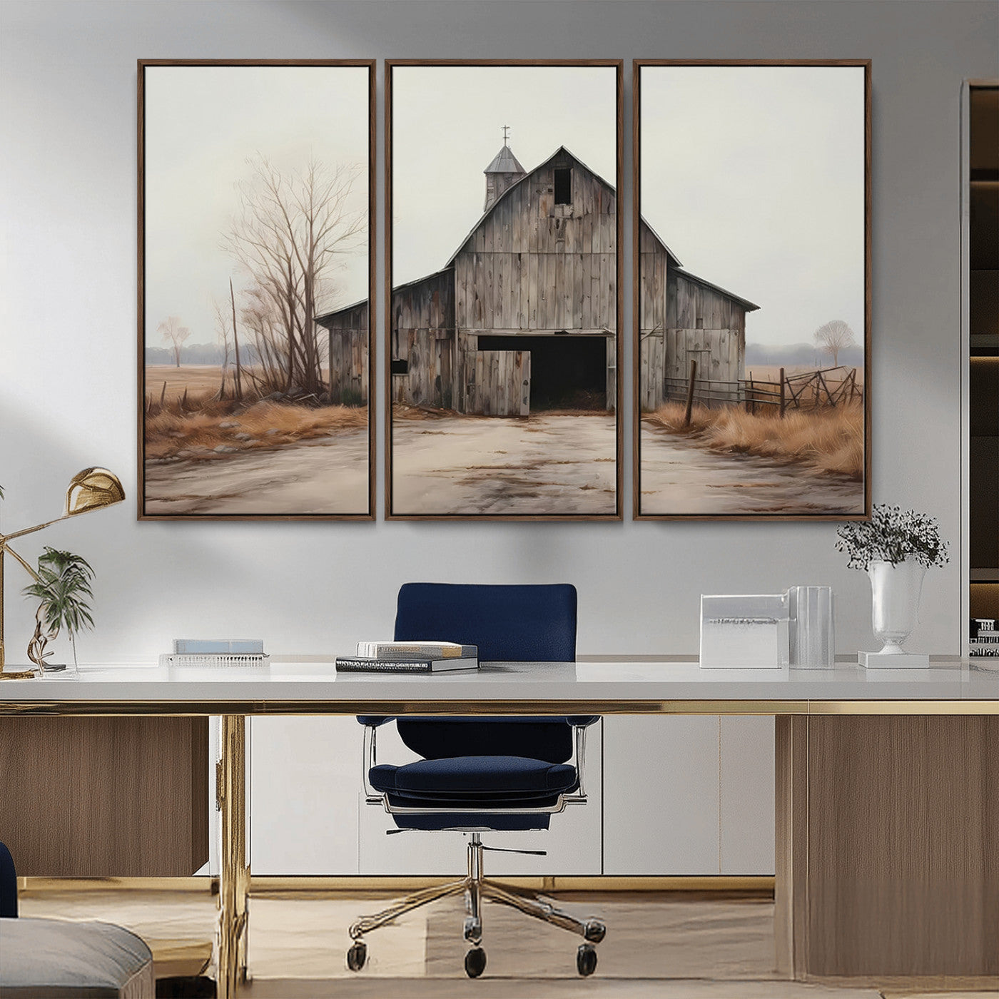 MGV-FC-48X32-3P - Farmhouse Rustic Barn Wall Art Canvas Print – Framed and Ready to Hang – Perfect Addition to Farmhouse Wall Décor