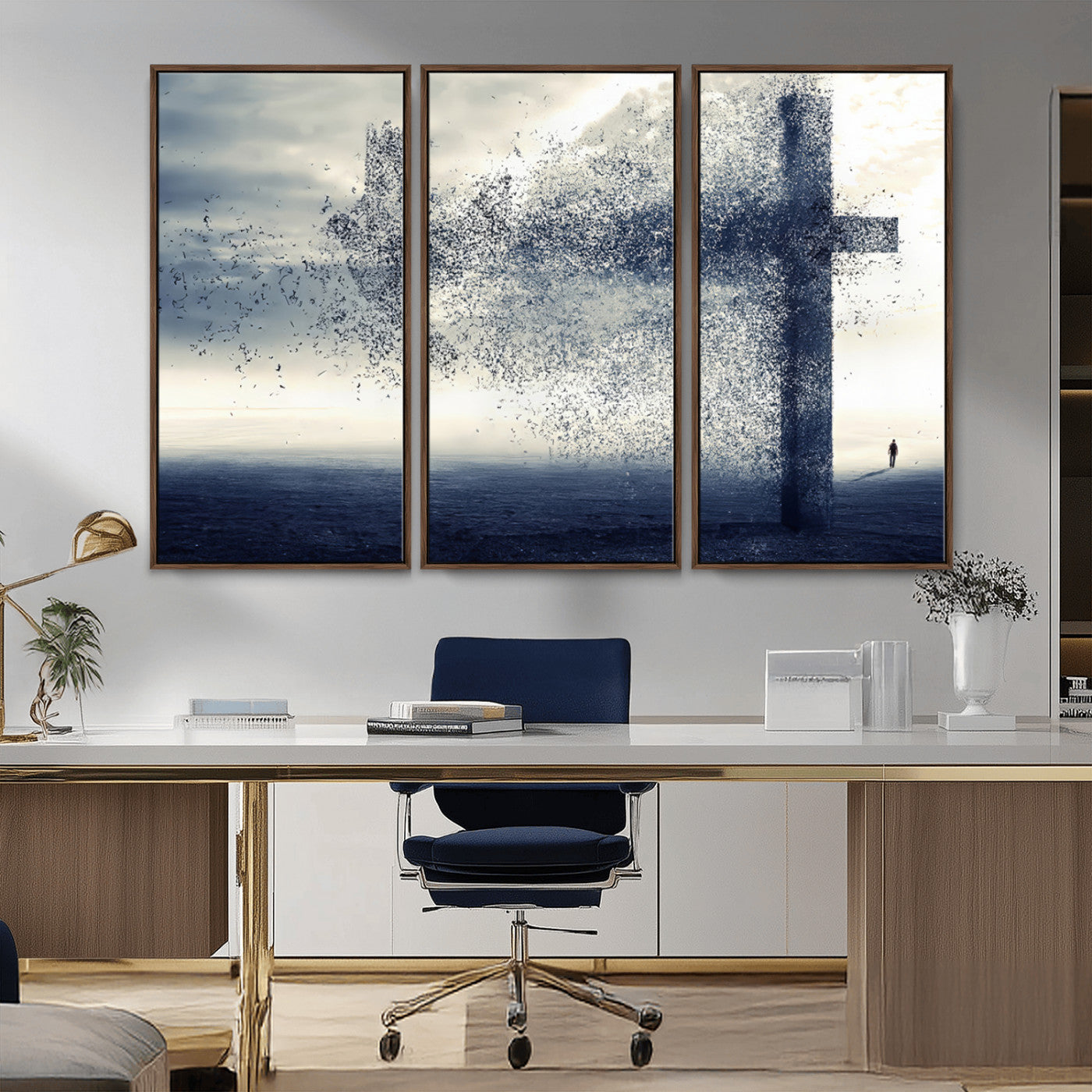 MGV-FC-48X32-3P - Jesus and the Fading Cross Wall Art Print – Symbol of Faith, Christian Wall Art Canvas Print, Framed and Ready to Hang
