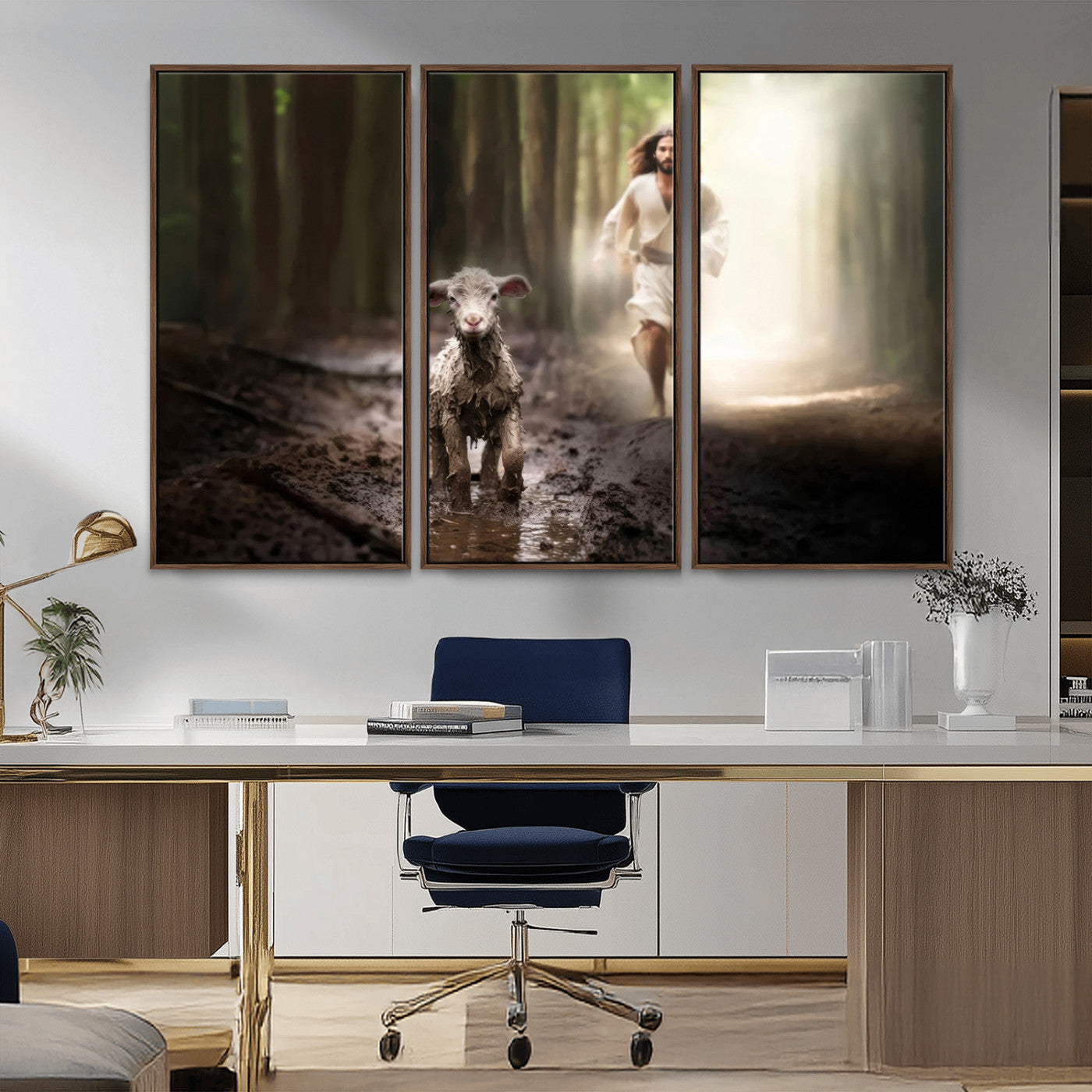 MGV-FC-48X32-3P - Jesus Canvas Wall Art - Jesus Running After Lost Lamb, Jesus, Christian Home Decor - Church Wall Art