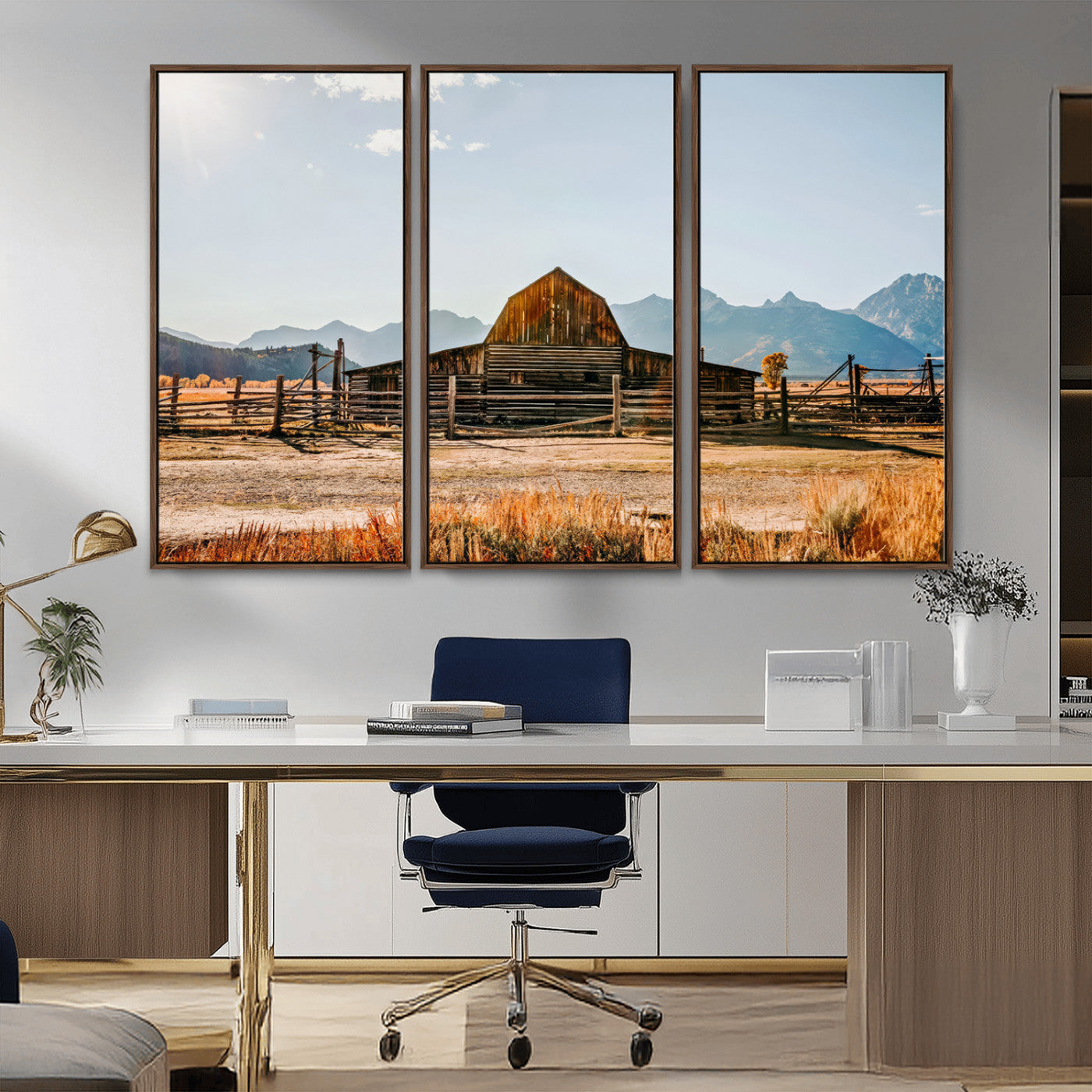 MGV-FC-48X32-3P - Vintage Old Barn Field Wall Art Canvas Print for Farmhouse Decor - Rustic Barn Wall Art Canvas Print