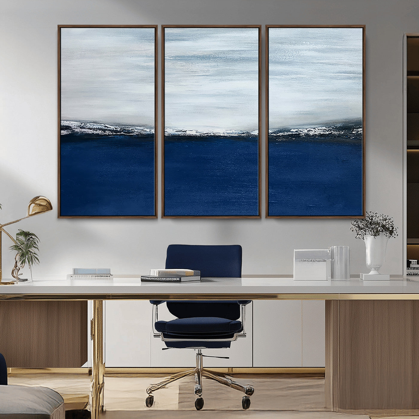 MGV-FC-48X32-3P - Navy Blue Abstract Wall Art Canvas Print