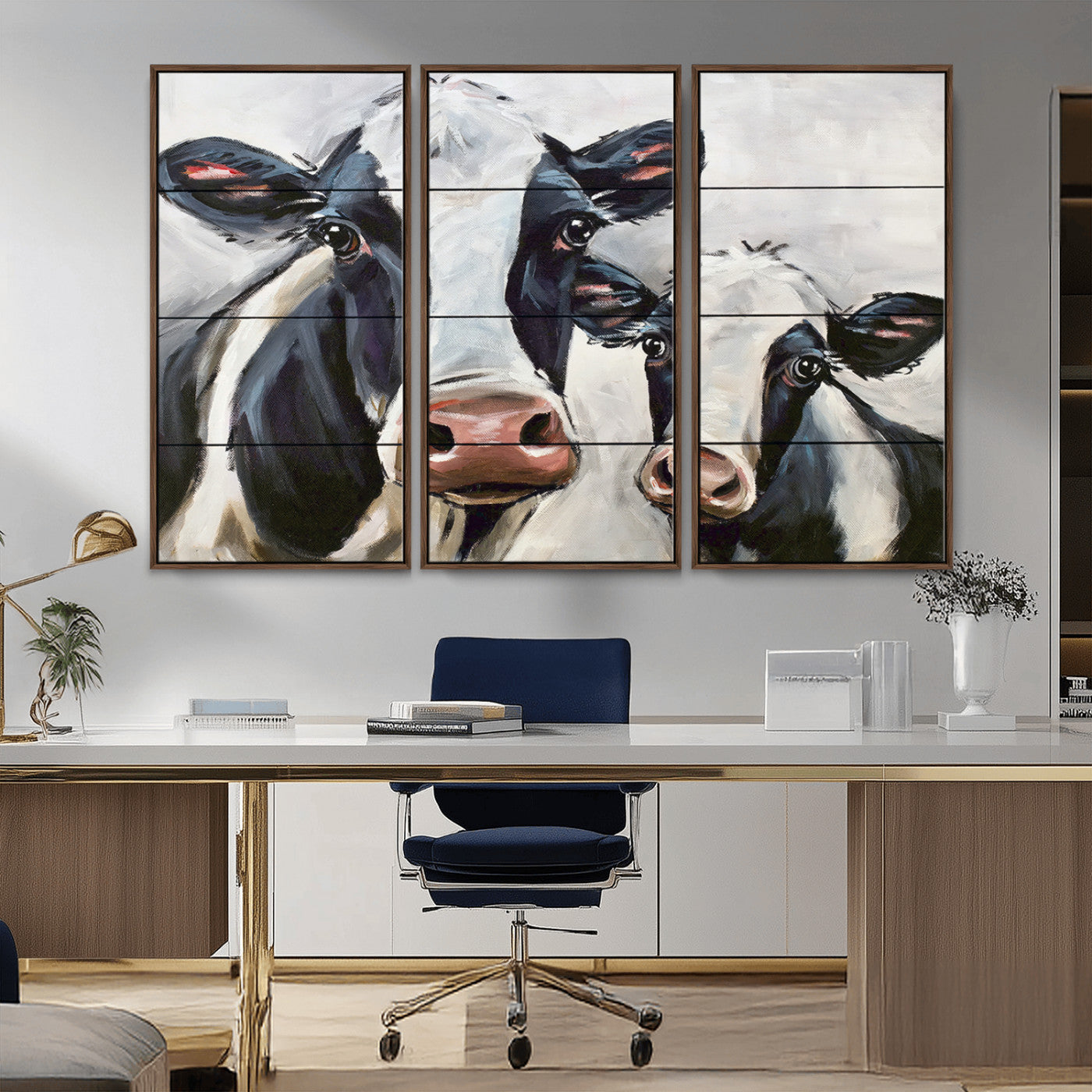 -Vintage Baby and Mom Cattle Wall Art Canvas Print