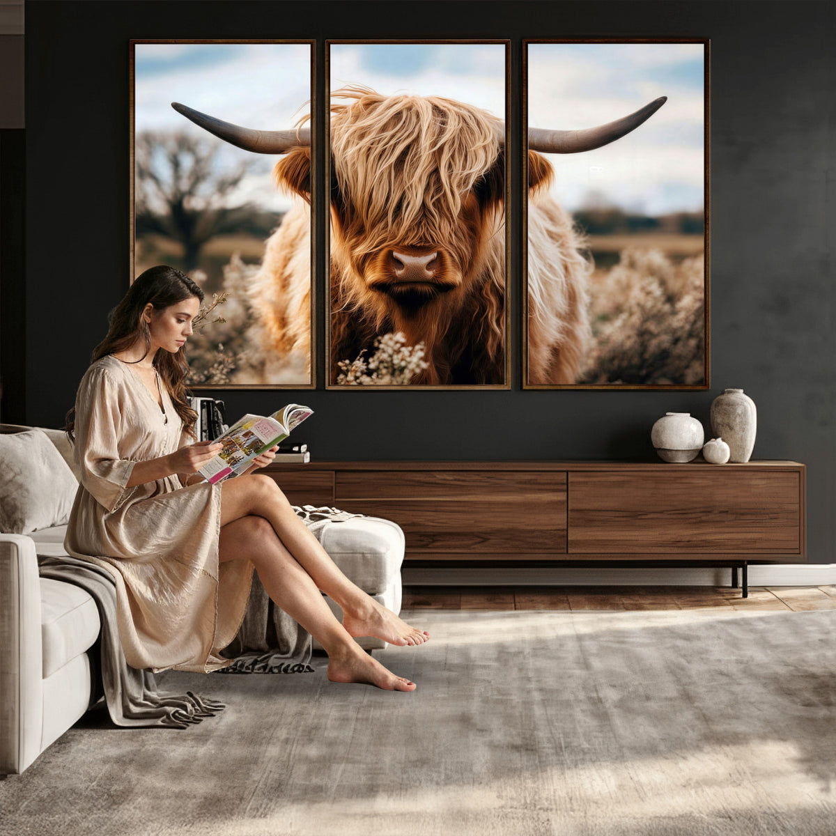 55903-_Poster-30x20 - Scottish Cow Longhorn Wall Art Canvas Print