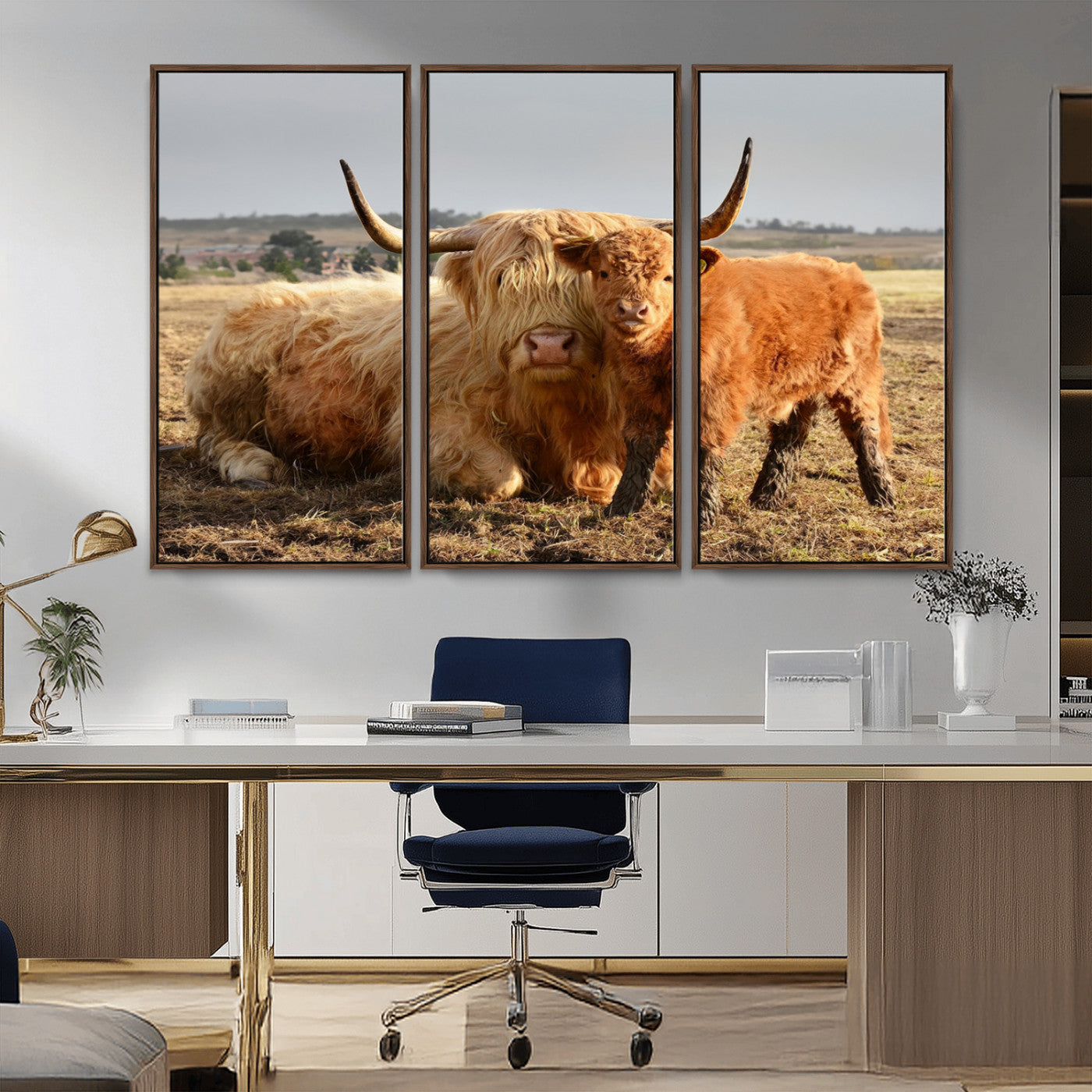 MGV-FC-48X32-3P - Highland Cow Canvas Wall Art Animal Print for Farm House Decor