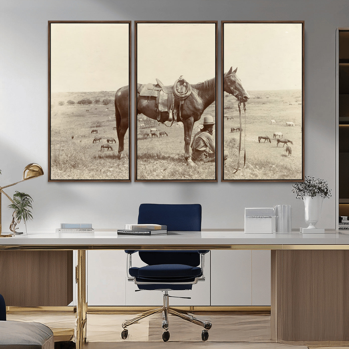 MGV-FC-48X32-3P - Cowboy Wall Art - Western Horse Canvas Print - Vintage Western Wall Art Canvas Print, Ready to Hang