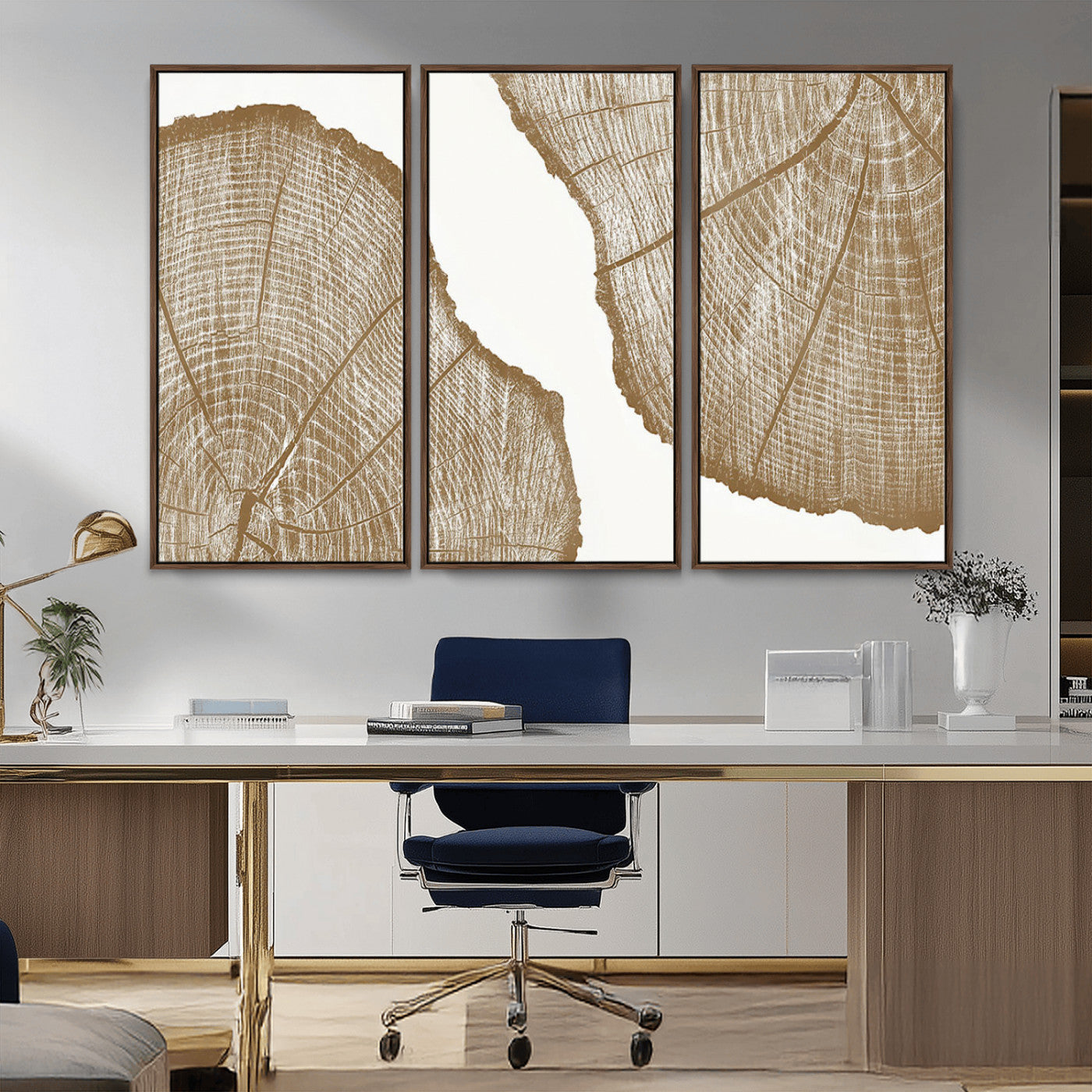 -Rustic Brown Tree Ring Wall Art Canvas Print – Framed and Ready to Hang – Elegant Nature-Inspired
