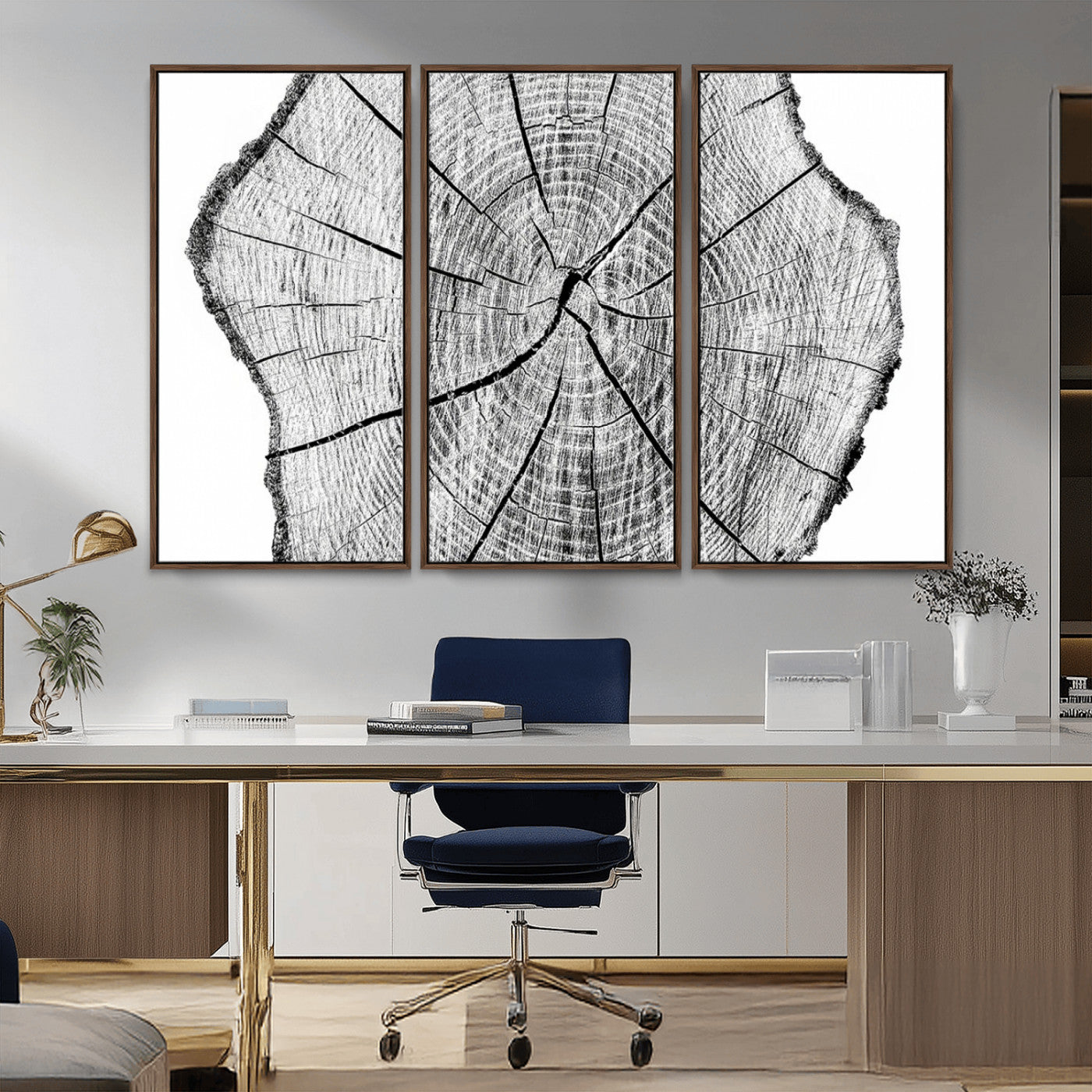 -Rustic Tree Ring Wall Art Canvas Print – Framed and Ready to Hang – Perfect for Nature-Inspired and