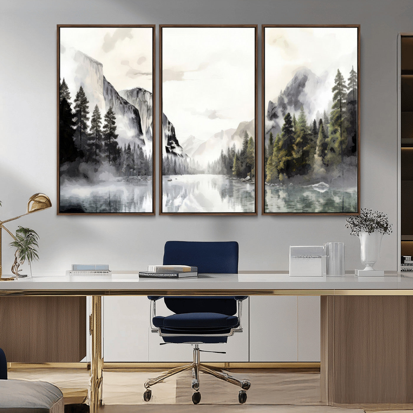 MGV-FC-48X32-3P - Yosemite Valley Wall Art Canvas Print – Framed and Ready to Hang – Majestic Nature Landscape Décor