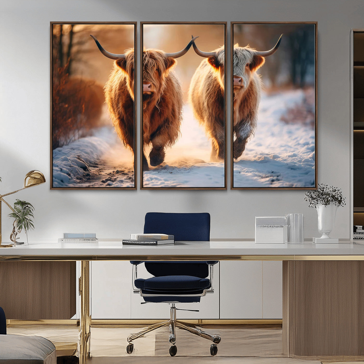 MGV-FC-48X32-3P - Scottish Highland Cow Horn Farm Wall Art Canvas Print