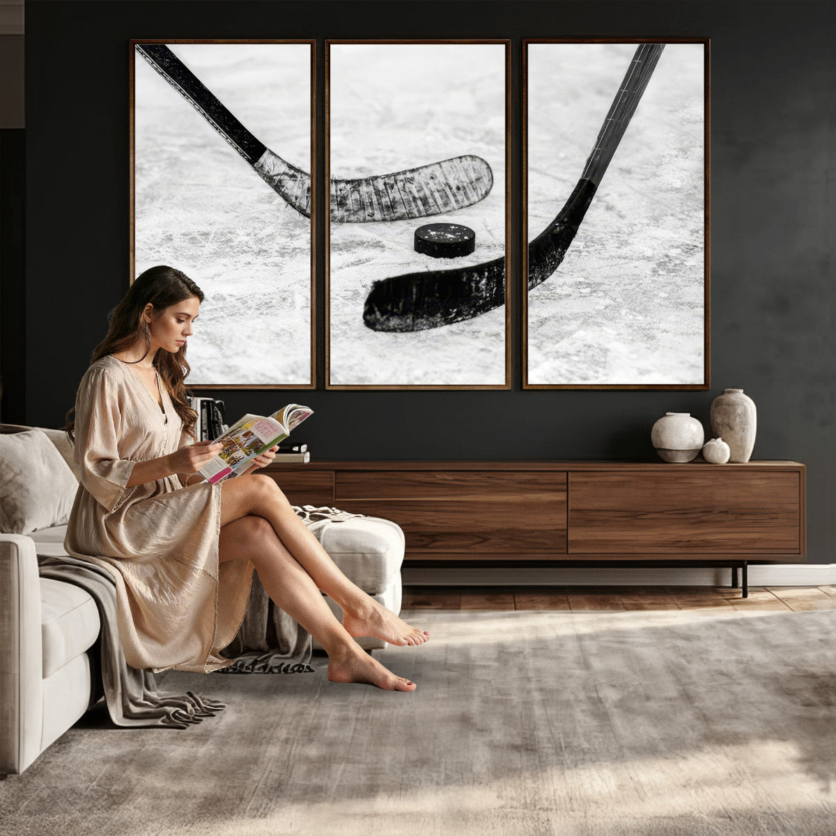 82900-MGV-CV-36X24 - Winter Ice Hockey Sport Canvas Wall Art Print, Hockey Wall Decor